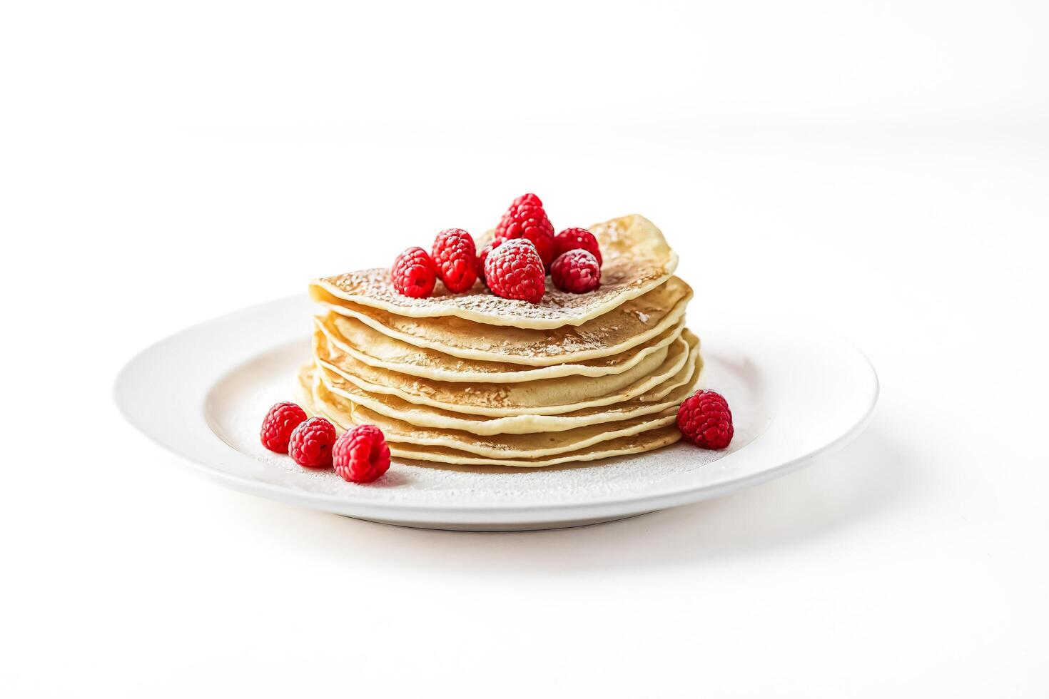Stack of Pancakes with Powdered Sugar and Raspberries photo