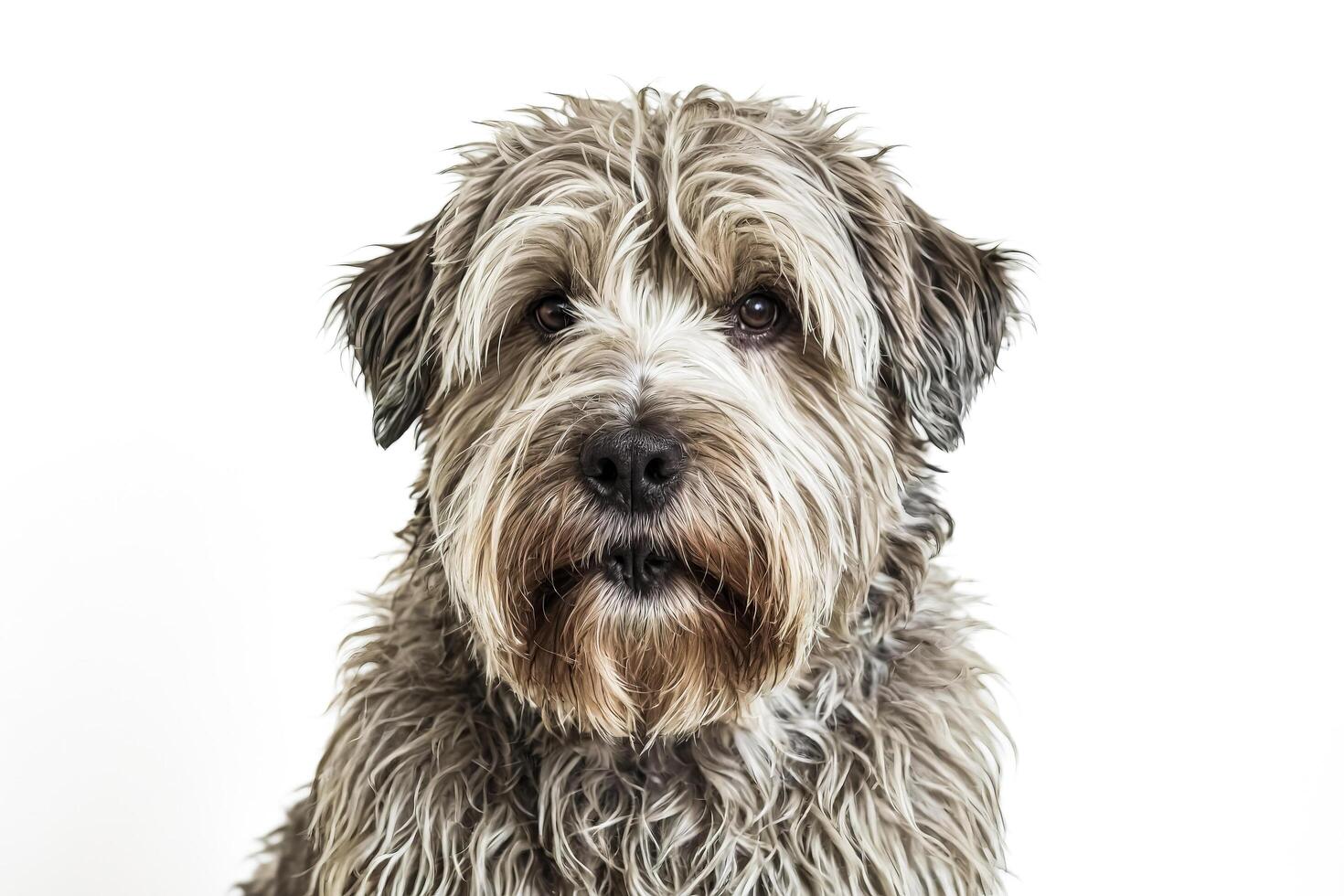 Close-up portrait of a scruffy dog with a white background photo