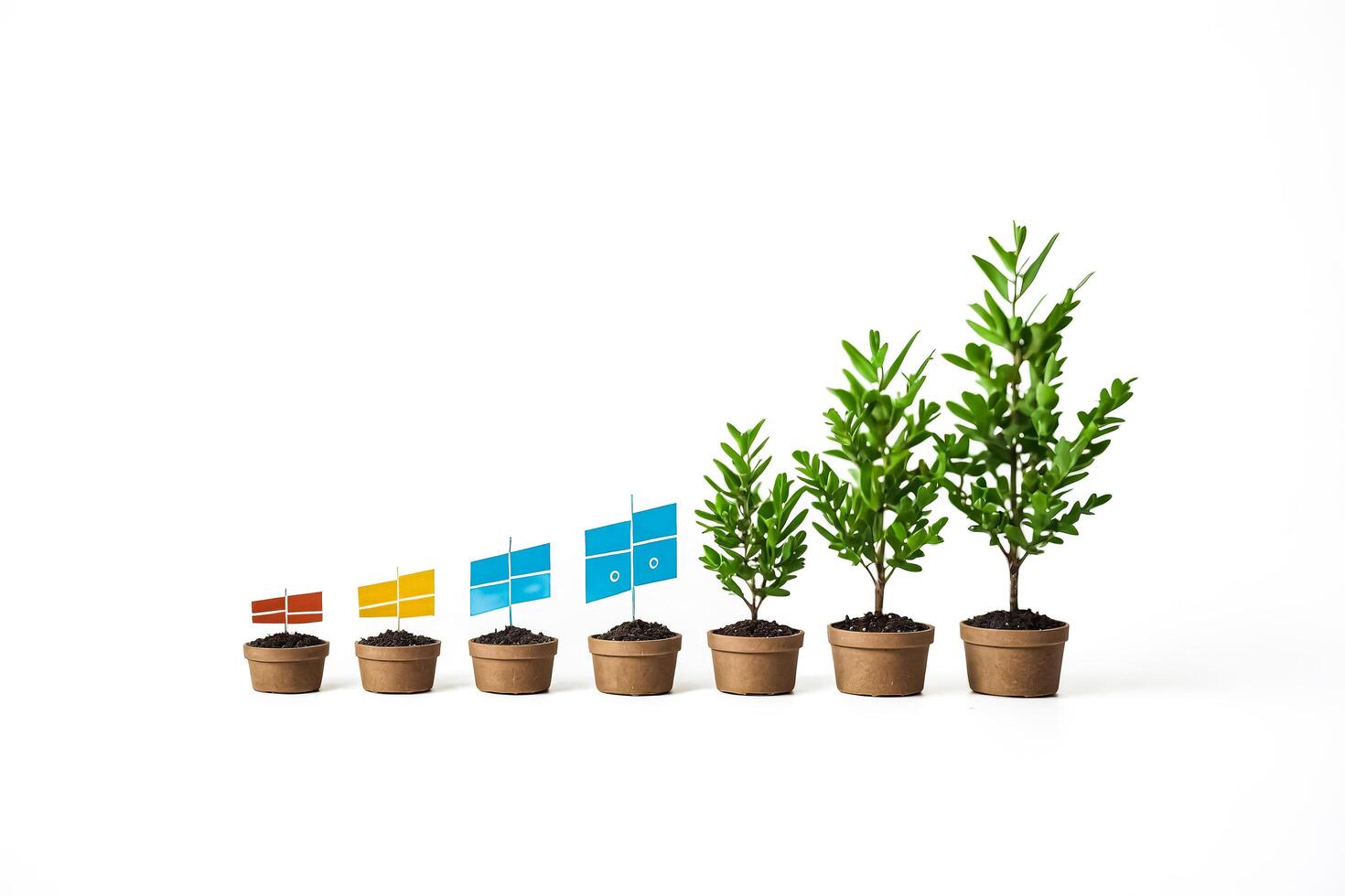 Growth Concept with Plants and Flags photo