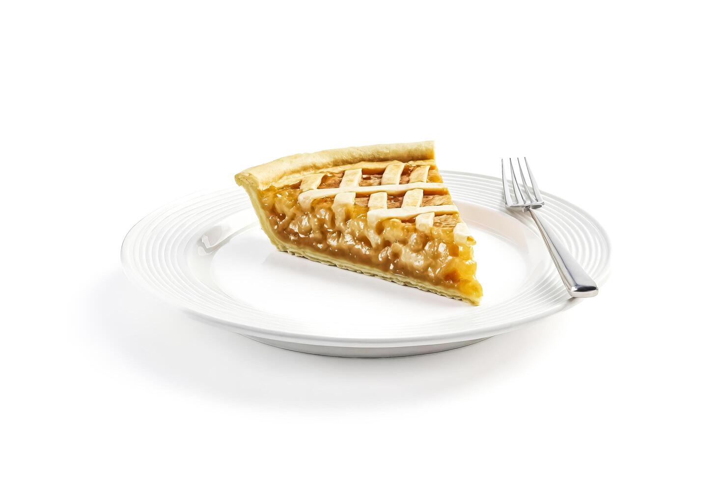 Slice of apple pie on a white plate photo