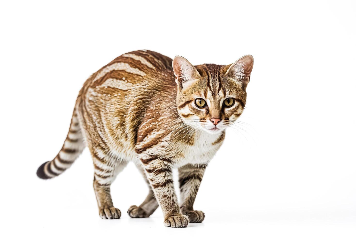 Tabby Cat Standing on White Background photo