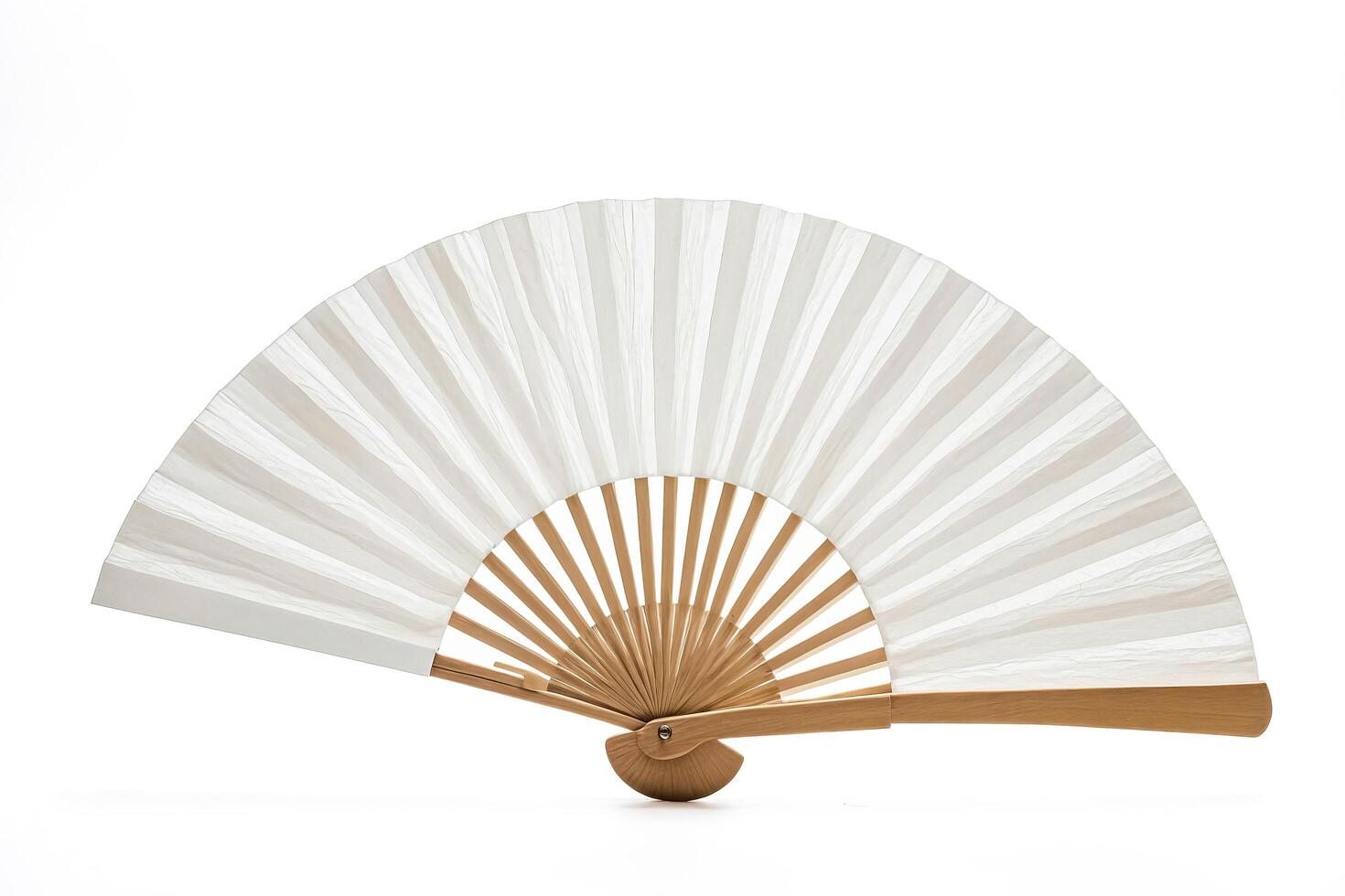 Close-up of a White and Wooden Folding Fan photo