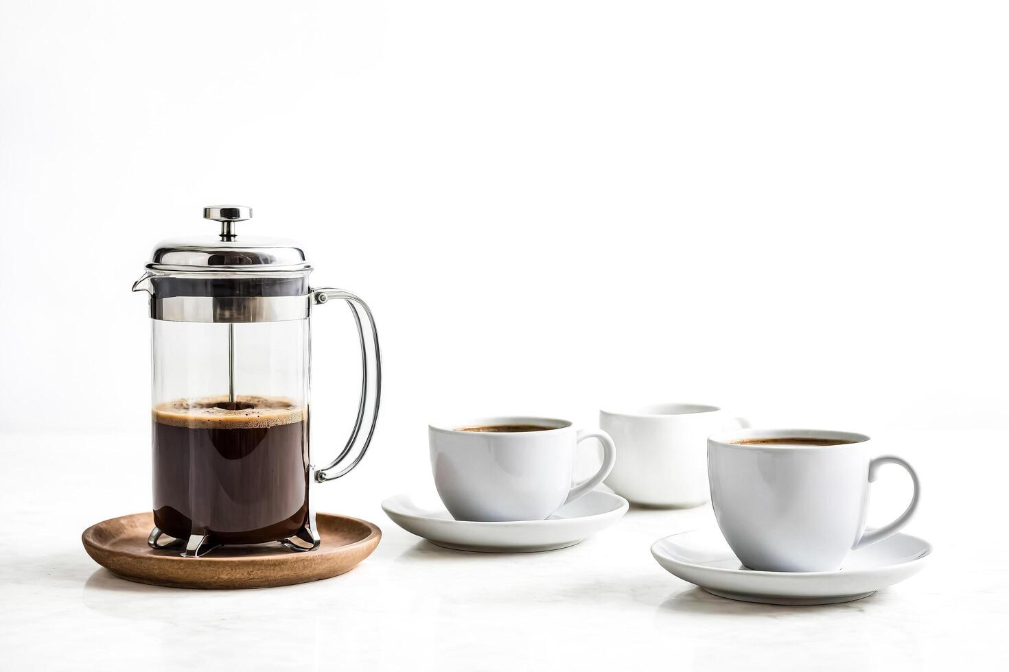 French Press Coffee with Two Cups photo