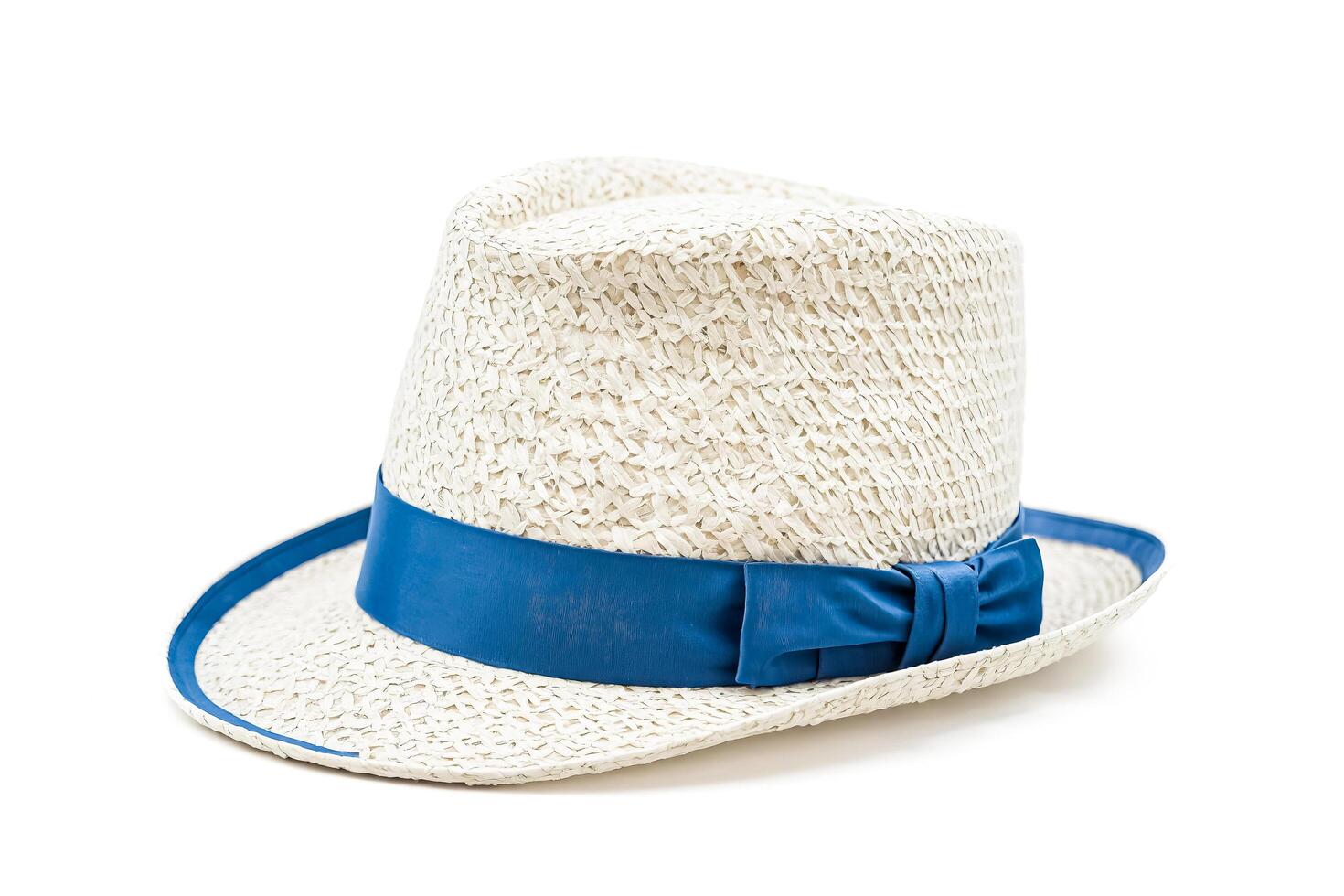 White Straw Hat with Blue Ribbon photo