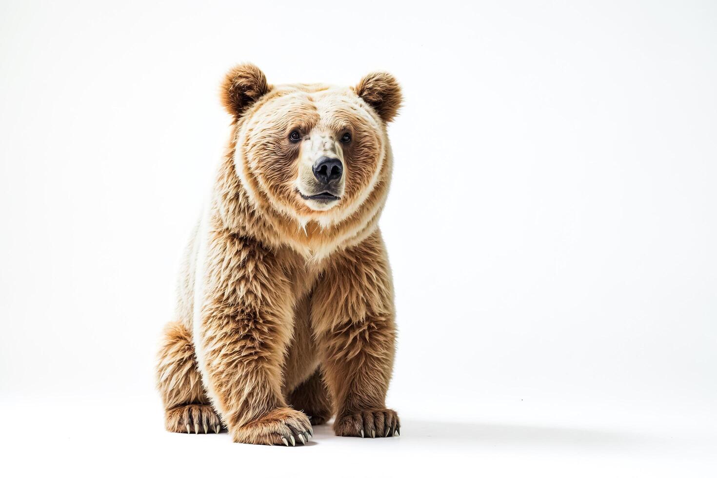 Portrait of a brown bear sitting on a white background photo