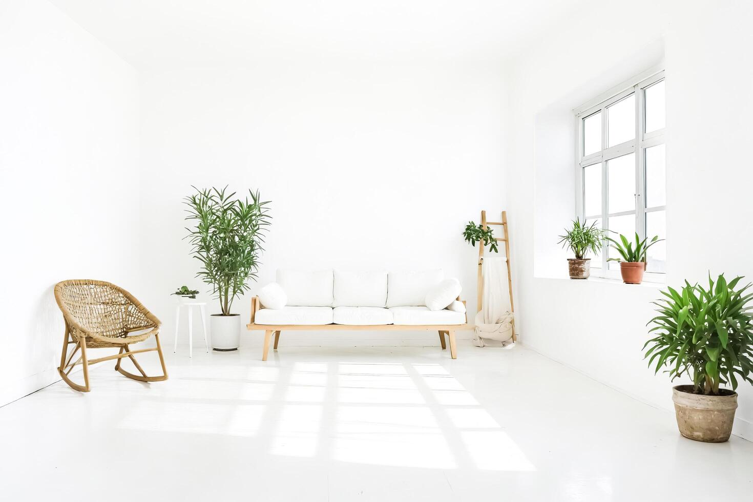 Modern Minimalist Living Room with White Walls and Natural Light photo