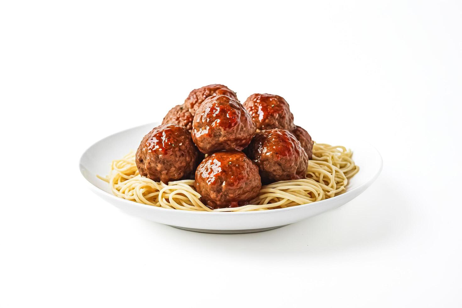 Meatballs and Spaghetti on a White Plate photo
