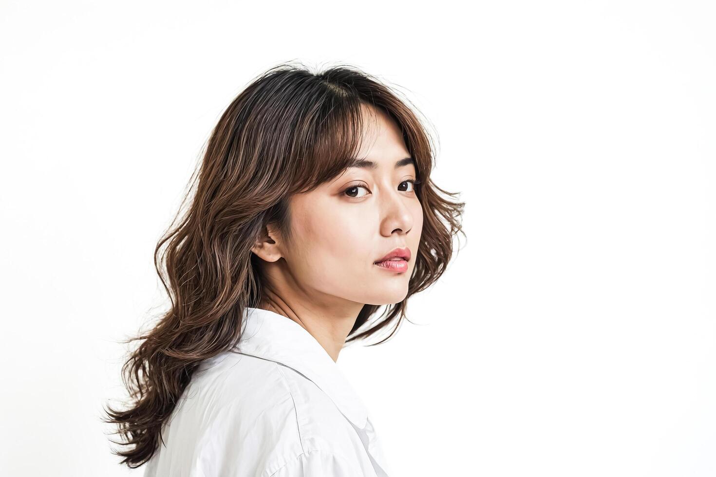 Portrait of a Young Asian Woman with Long Brown Hair photo