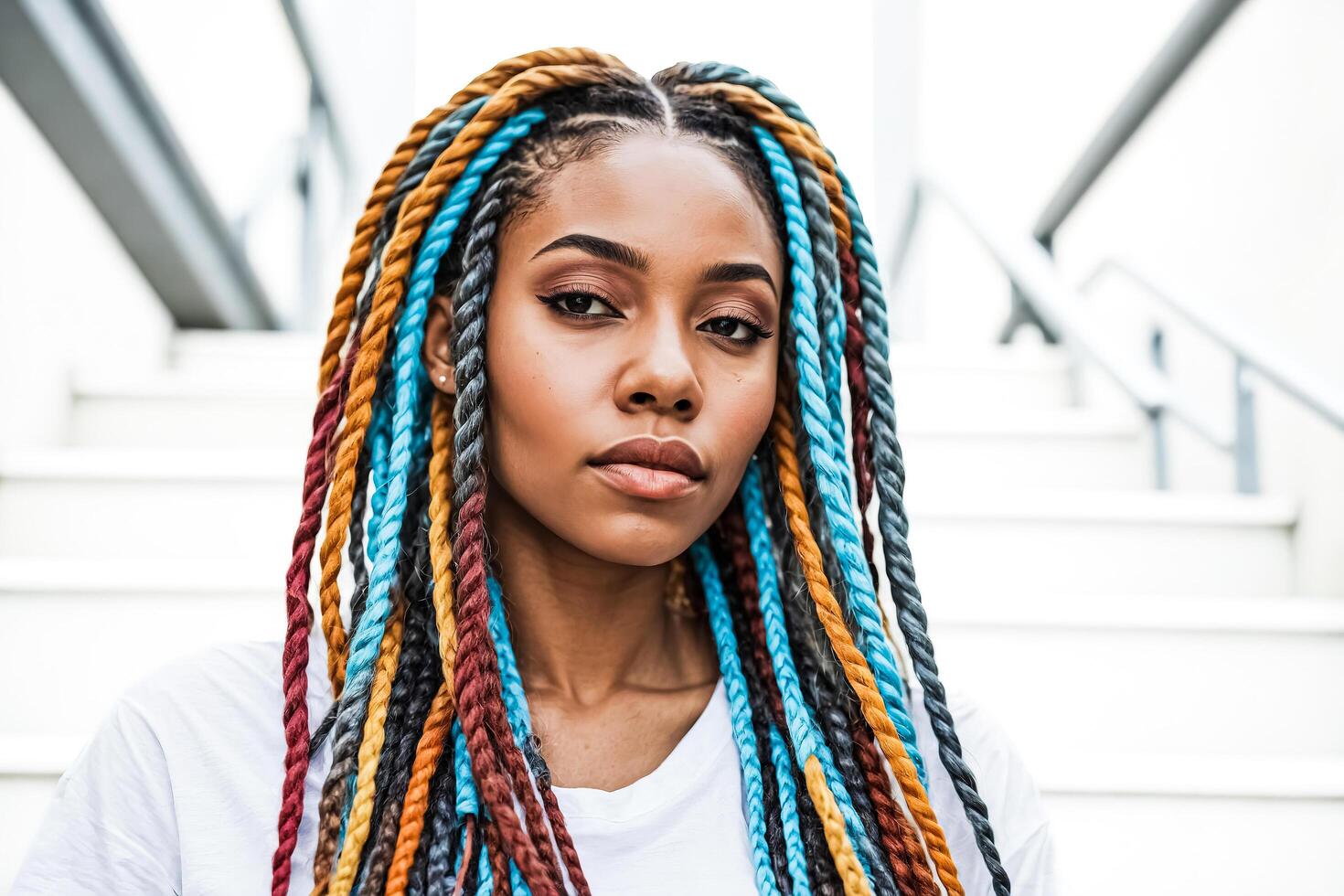 Woman With Colorful Braids photo