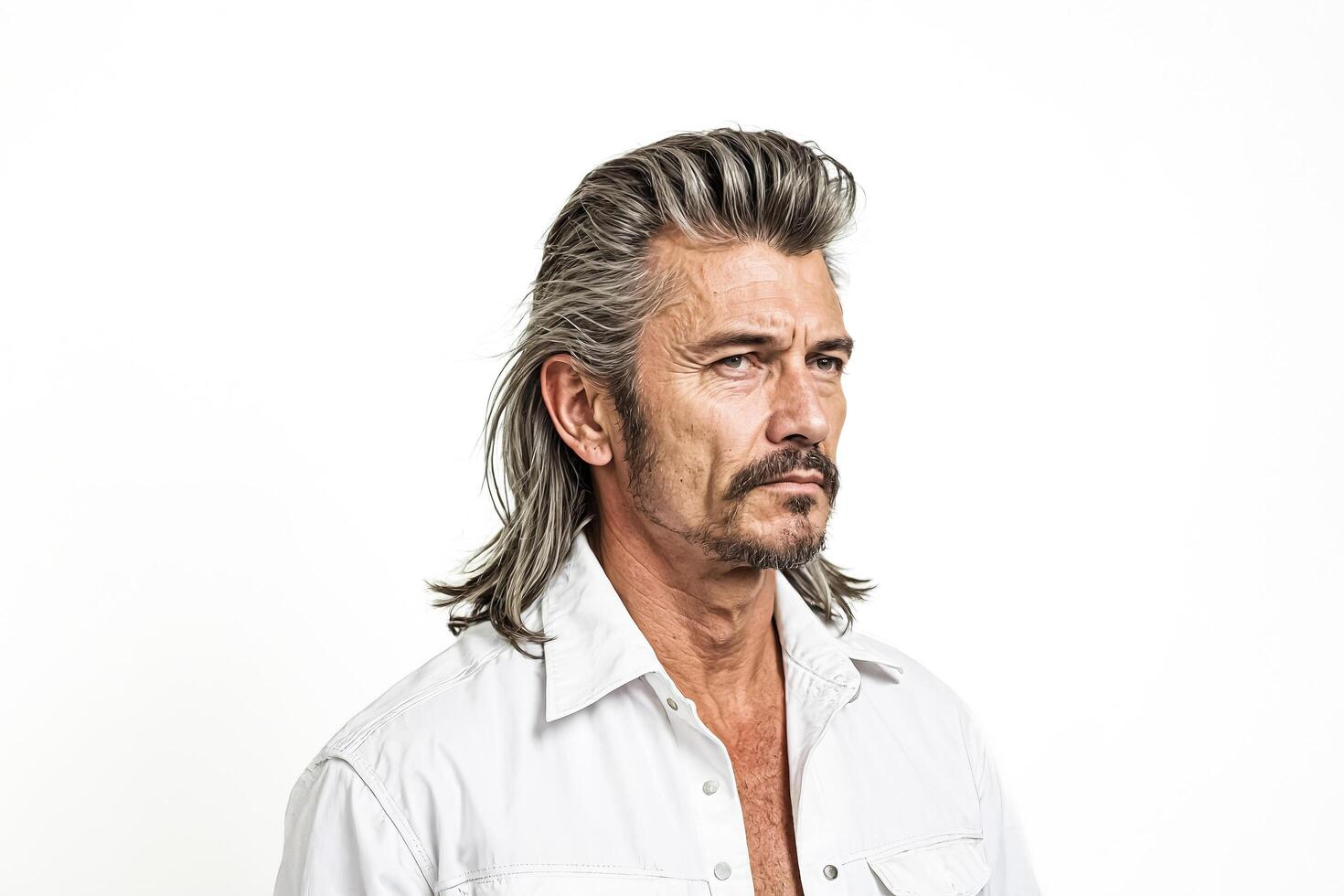 Mature Man with Long Grey Hair and a Moustache photo