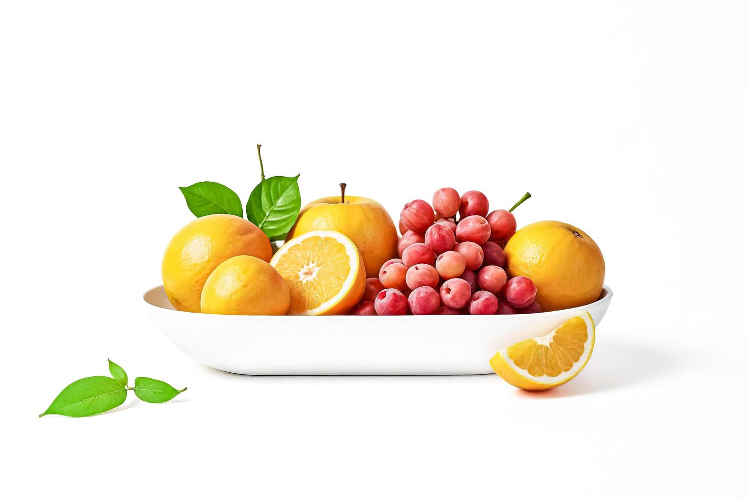 Fresh Fruit Bowl with Grape, Orange and Lemon photo