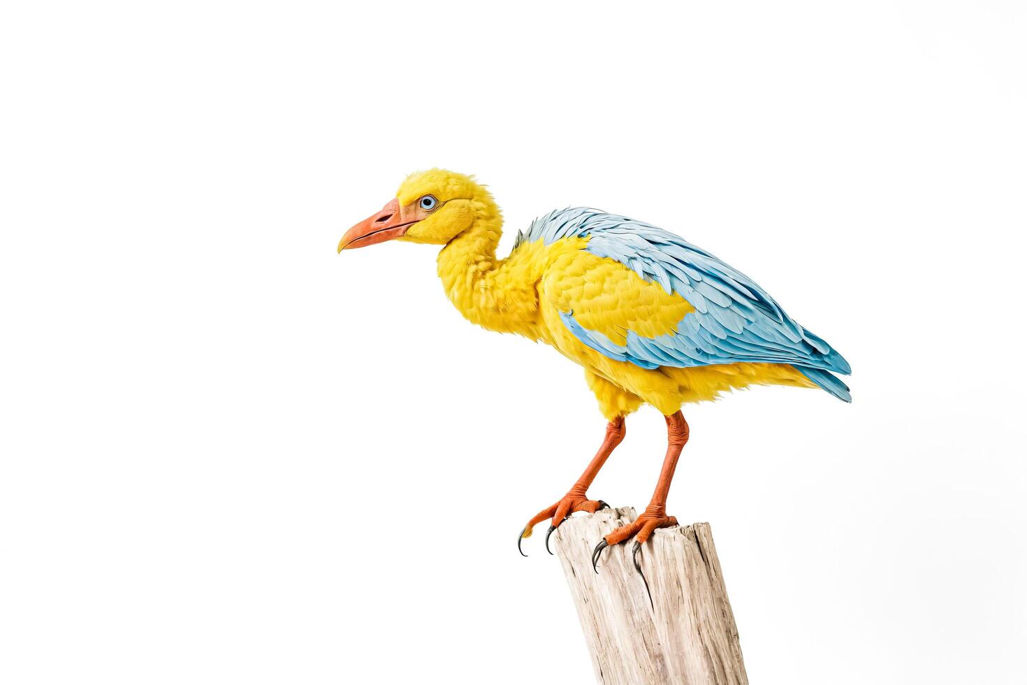 Yellow Bird with Blue Feathers Perched on a Branch photo