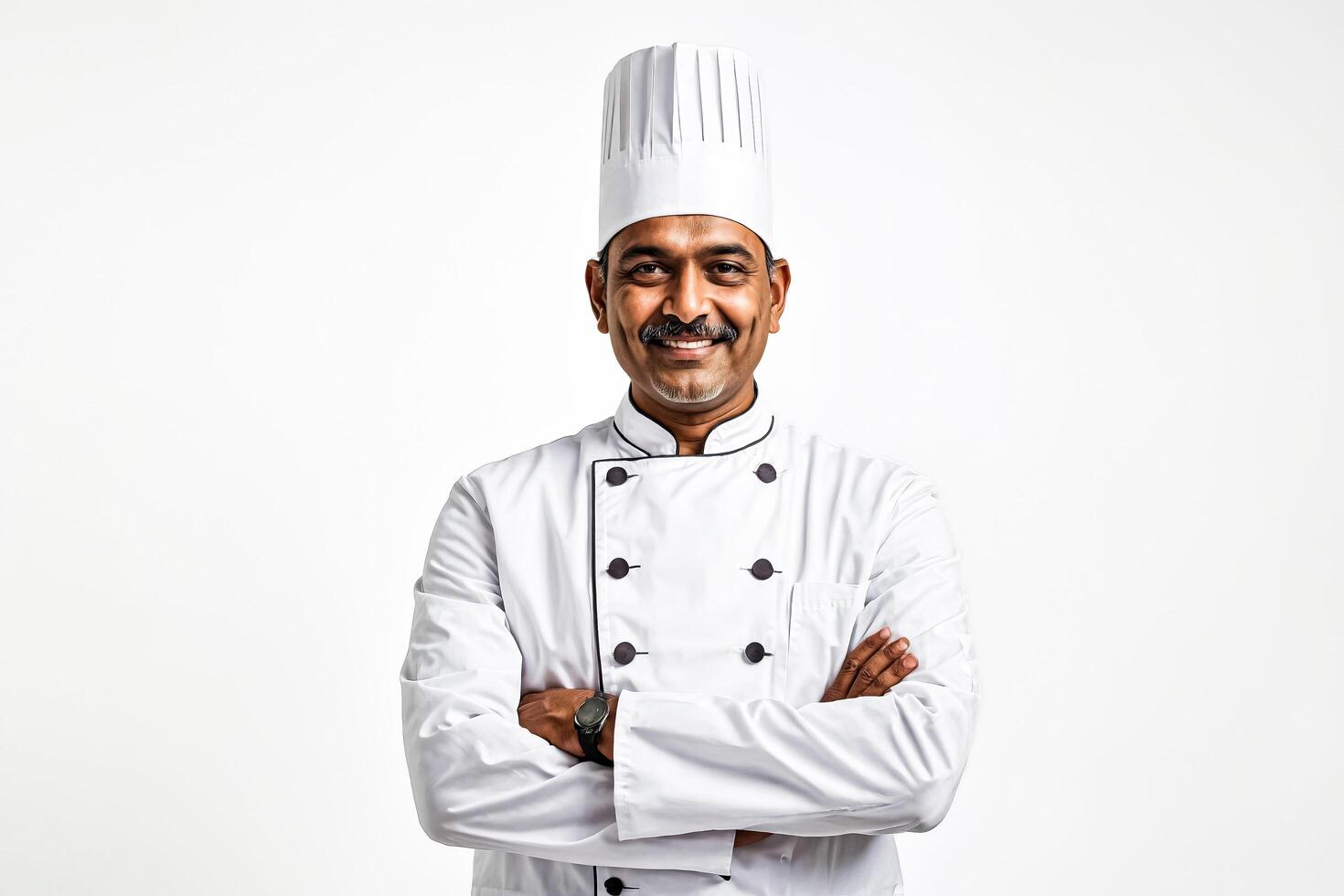Portrait of a Confident Chef with a White Background photo