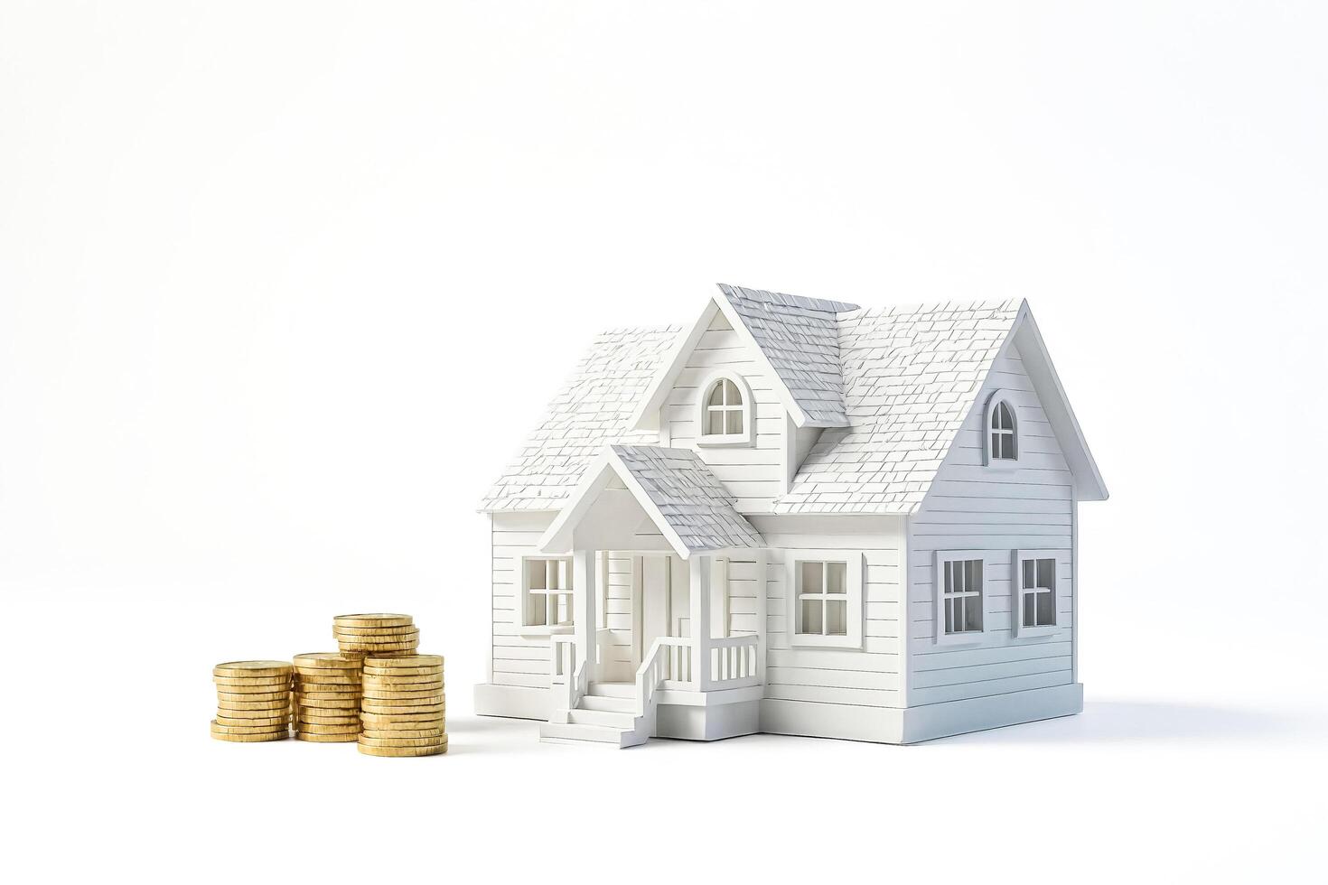 House Model and Stack of Coins photo