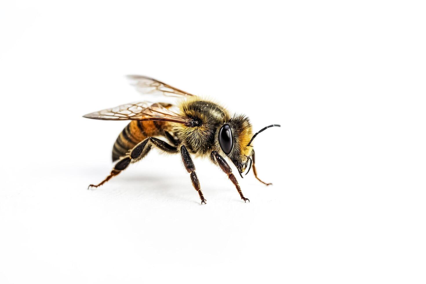 Close Up of a Honeybee on a White Background photo