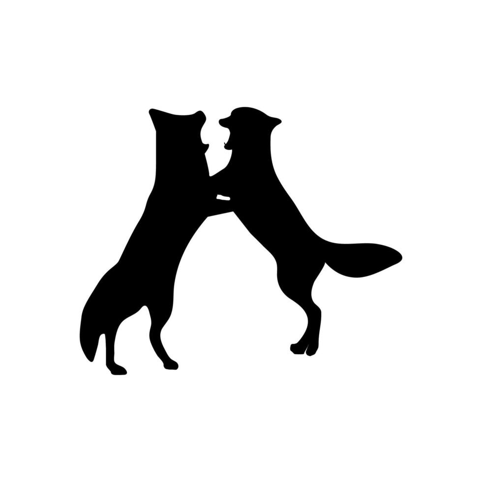 Fox fighting silhouette vector