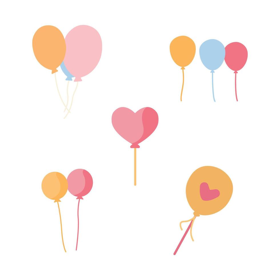 Cute Children Birthday Stuff Balloon Illustration Set vector
