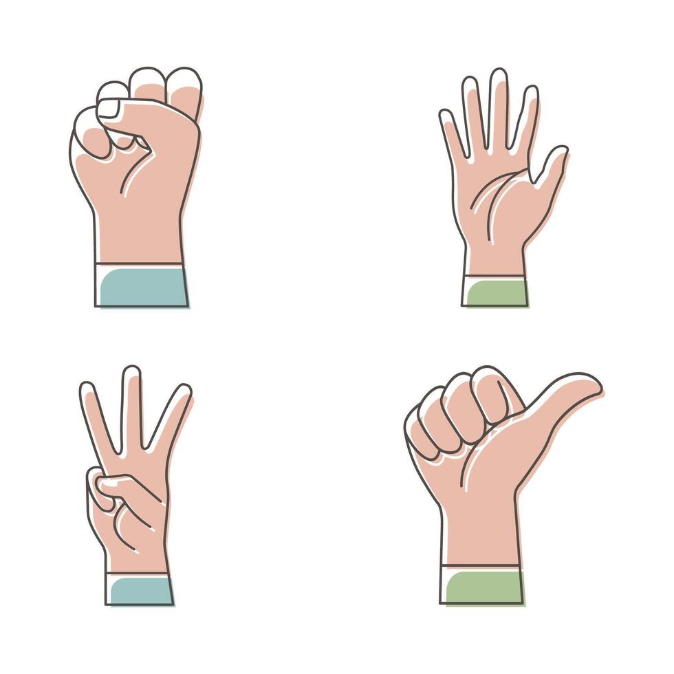 Hand Gesture Symbol Filled Line Style Illustration Set Collection vector