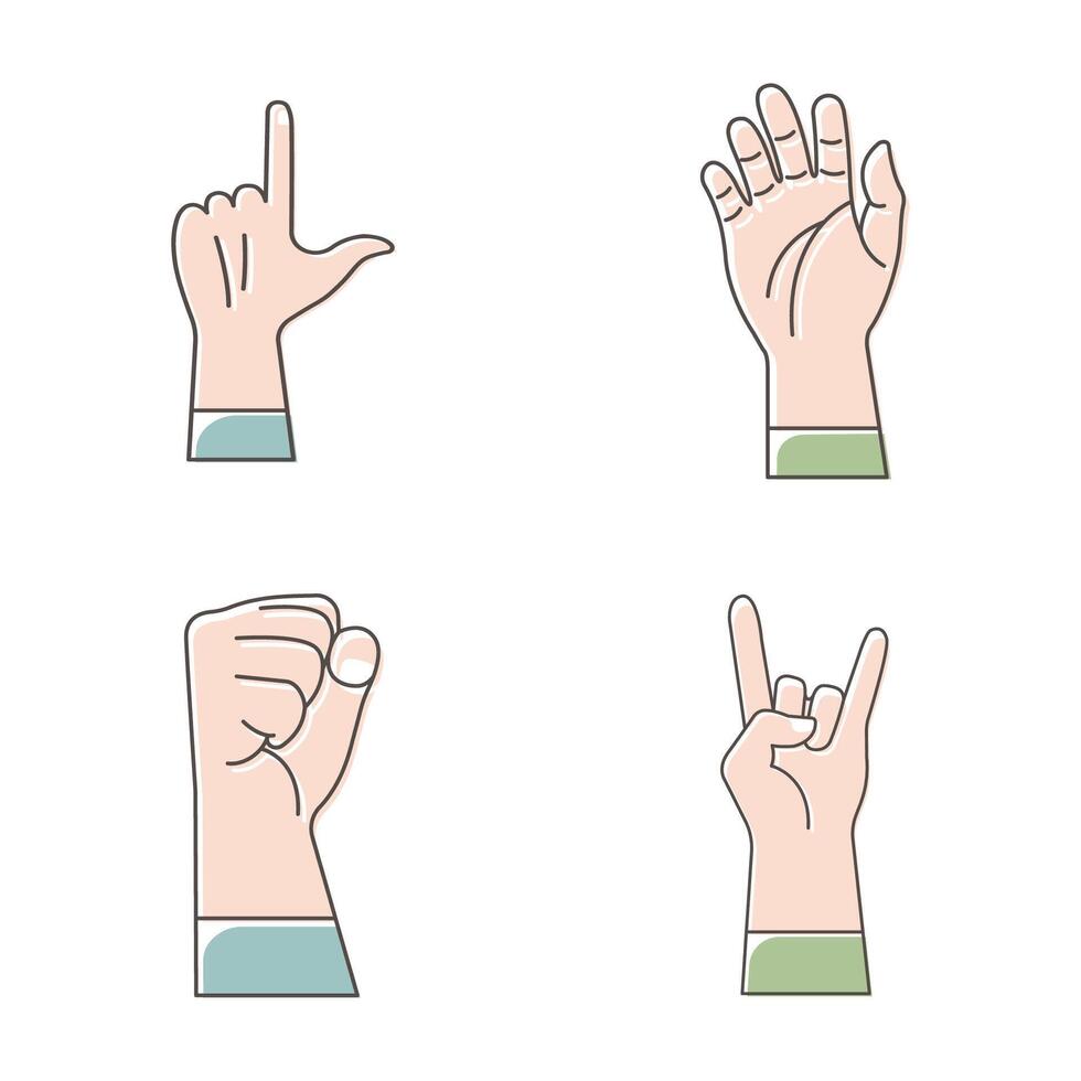 Hand Gesture Symbol Filled Line Style Illustration Set Collection vector