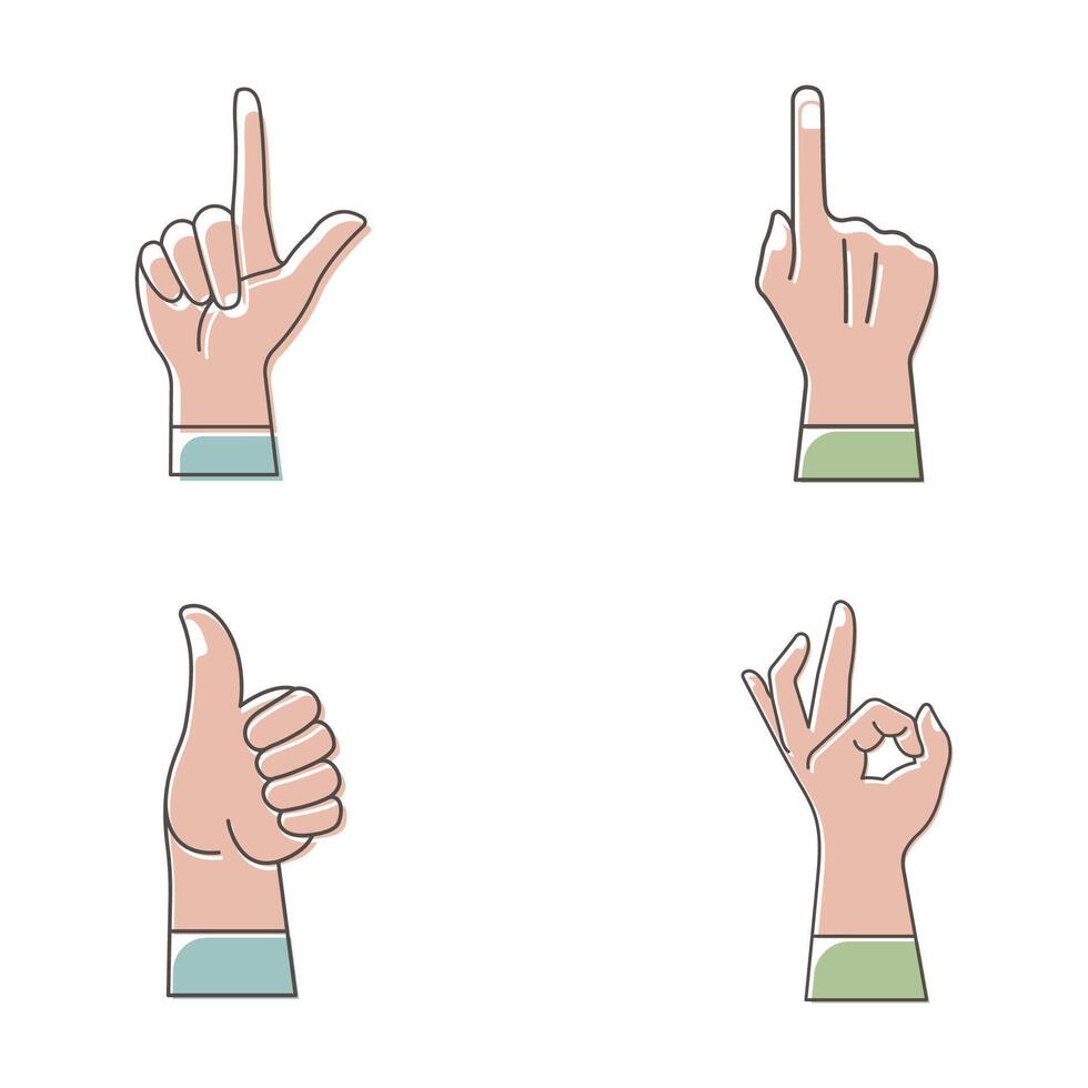 Hand Gesture Symbol Filled Line Style Illustration Set Collection vector