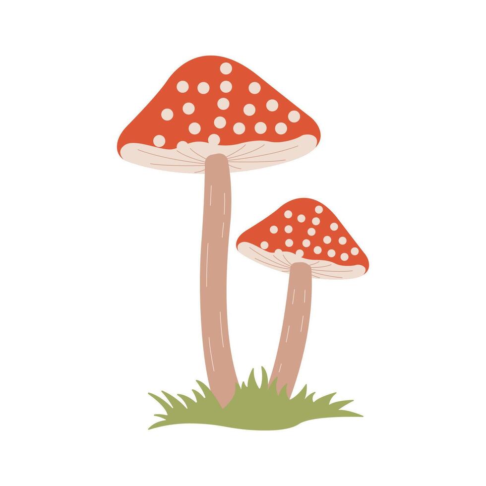 Cute Red Mushroom Polka Dots Fungi Fungus Food Illustration Sticker vector