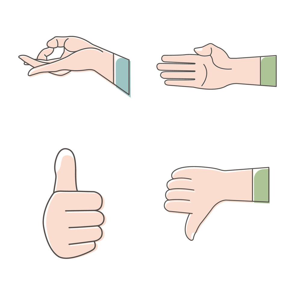 Hand Gesture Symbol Filled Line Style Illustration Set Collection vector