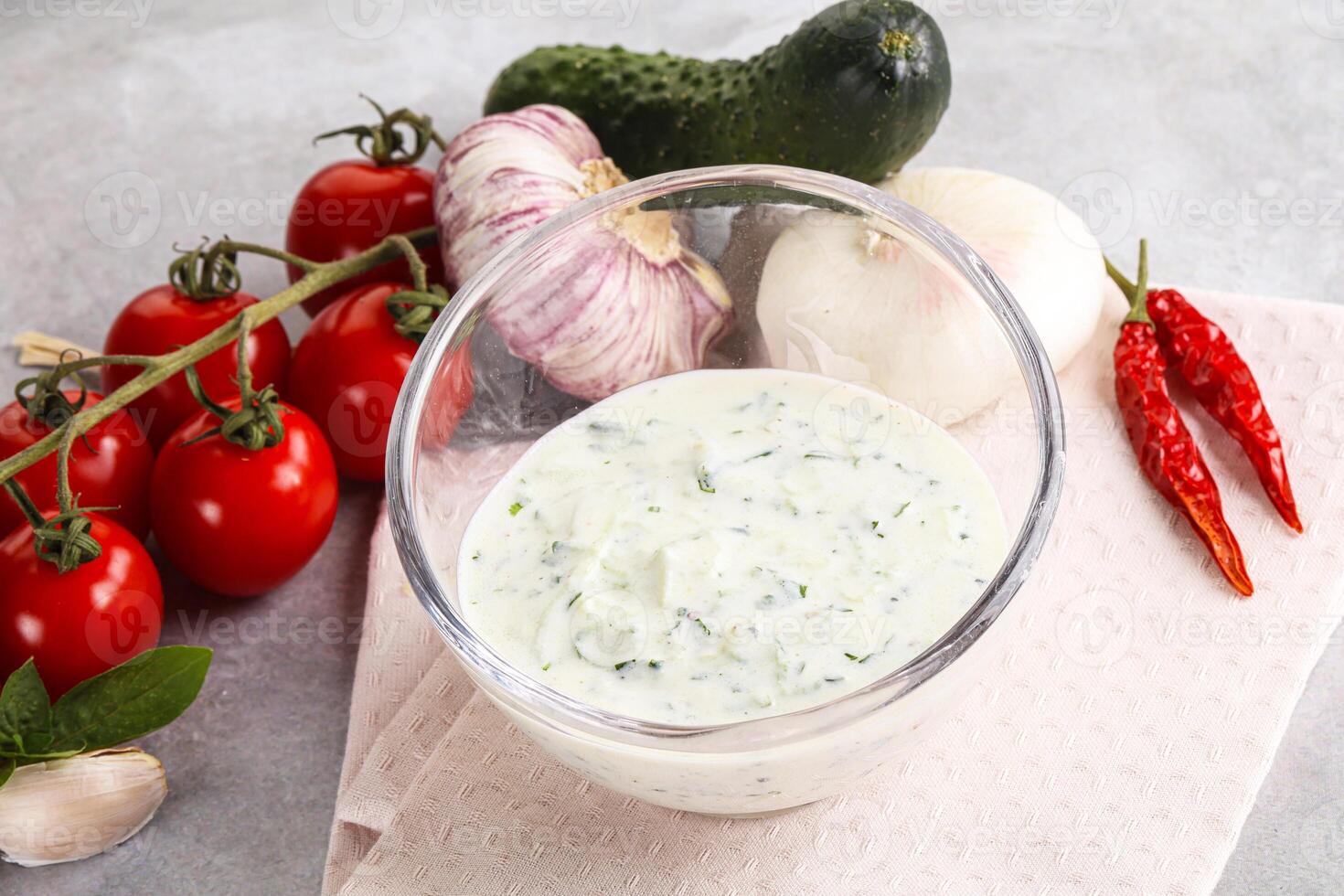 Traditional delicious appetizer greek tzatziki Turkish name cacik photo