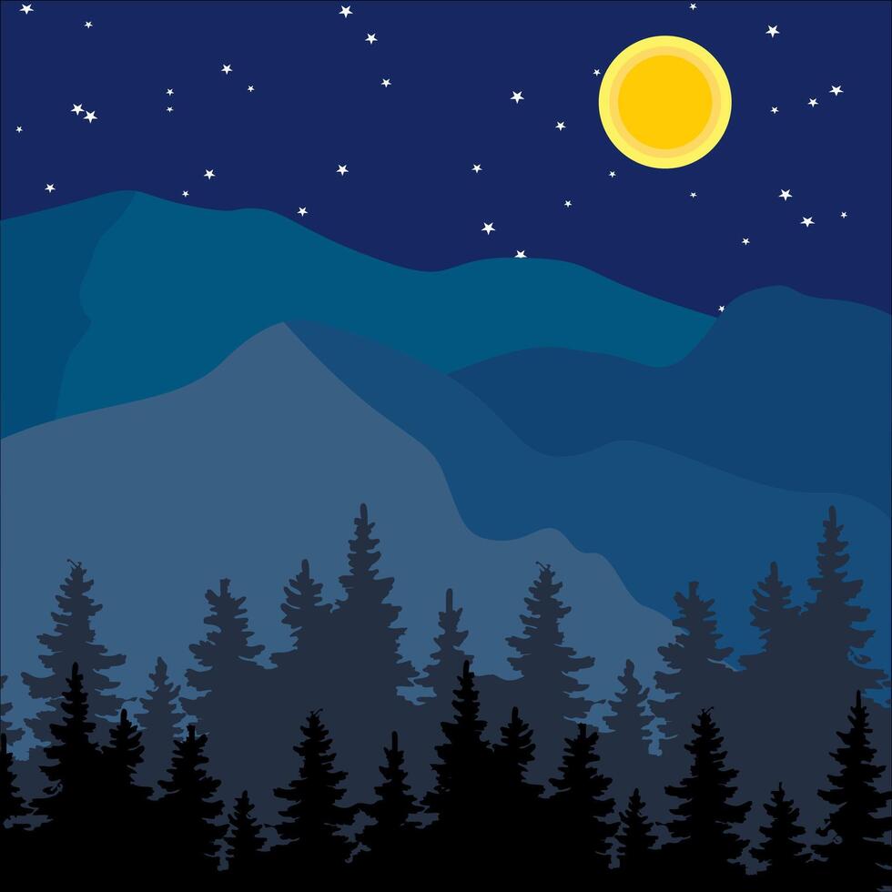 forest and mountain night landscape vector