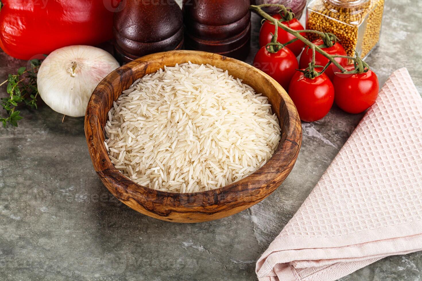 Raw delicous basmati rice heap photo