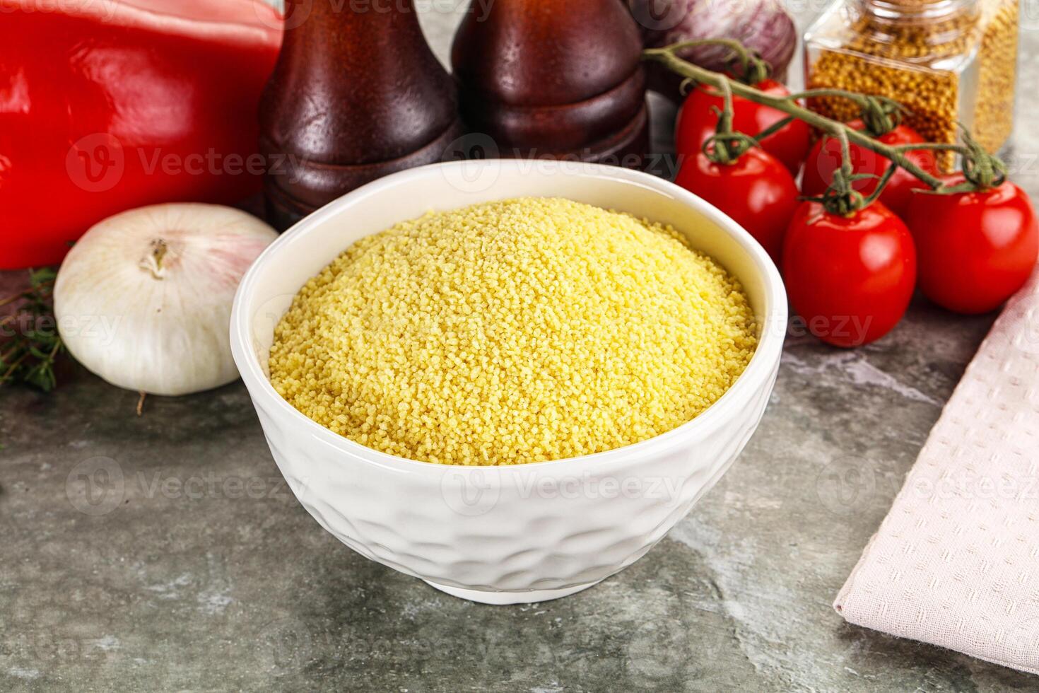 Raw dry wheat couscous grain photo