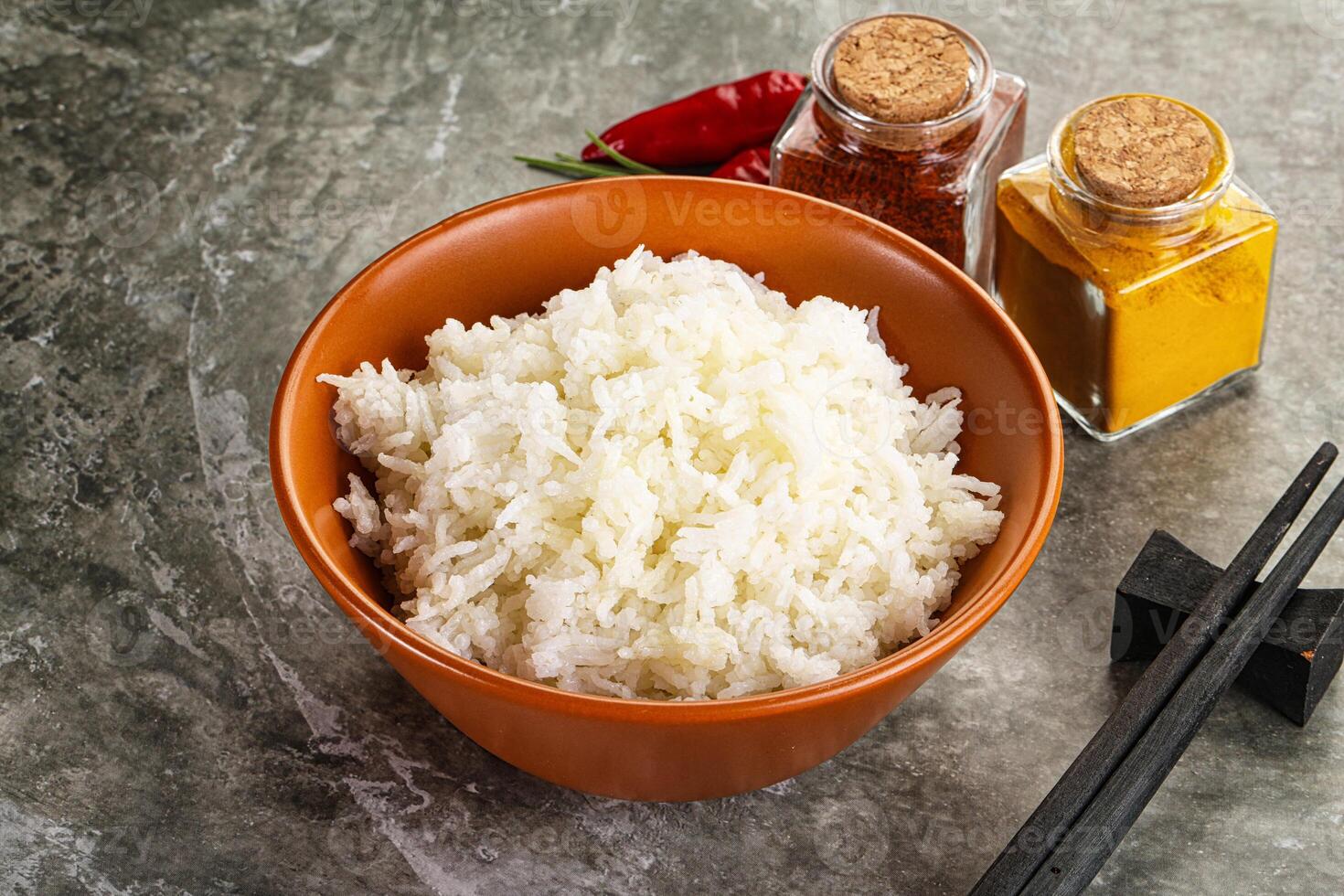 Steamed Basmati rice in the bowl photo