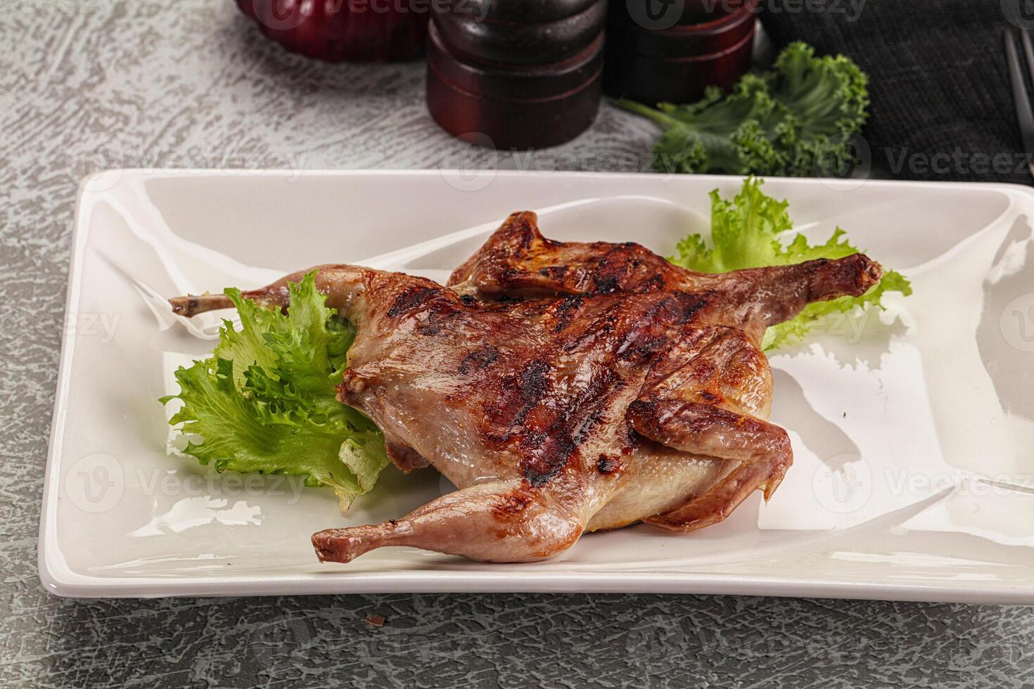 Grilled quail in the plate photo