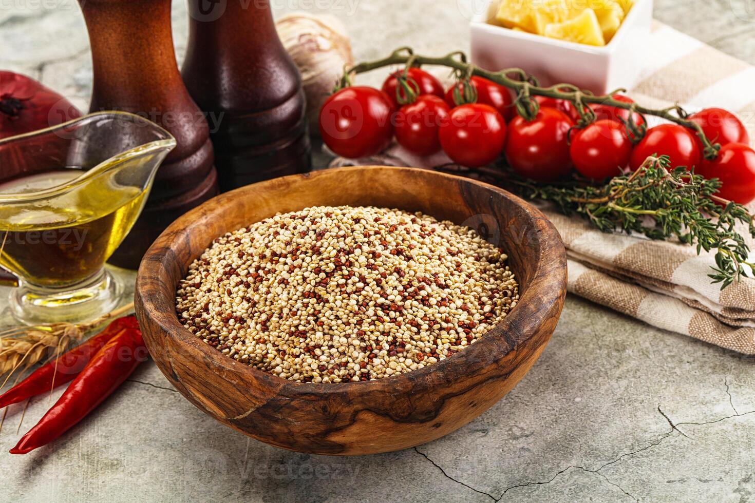 Raw dry quinoa seeds cereal photo