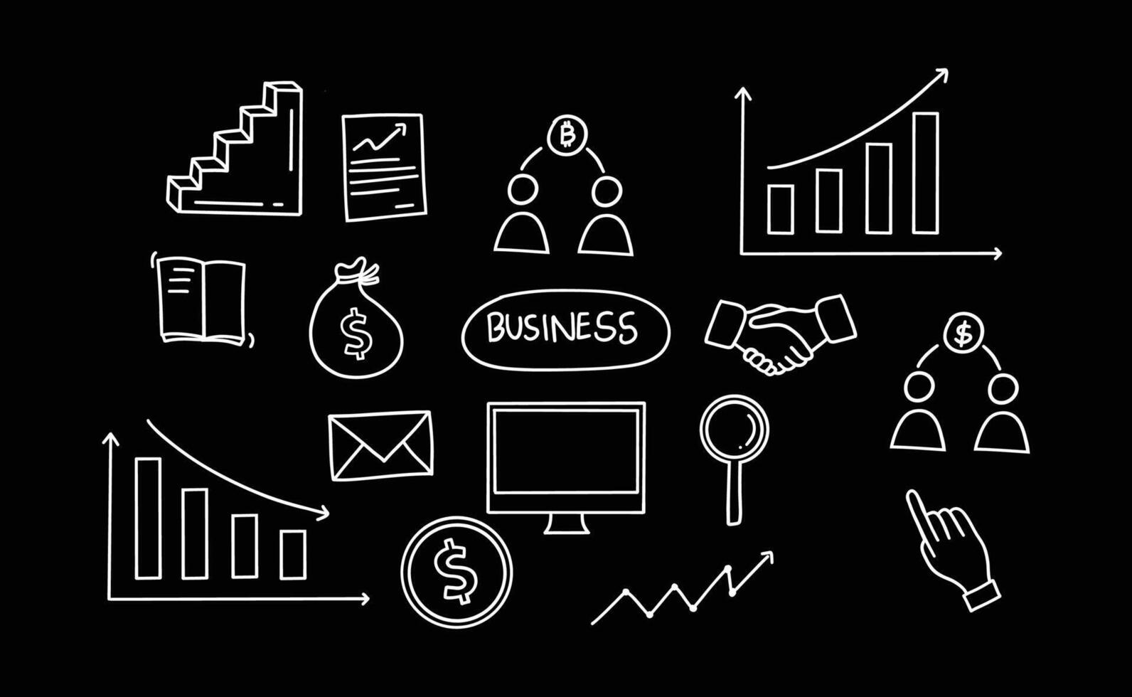 Business idea, startup doodle line icon set. Hand drawn doodle vector
