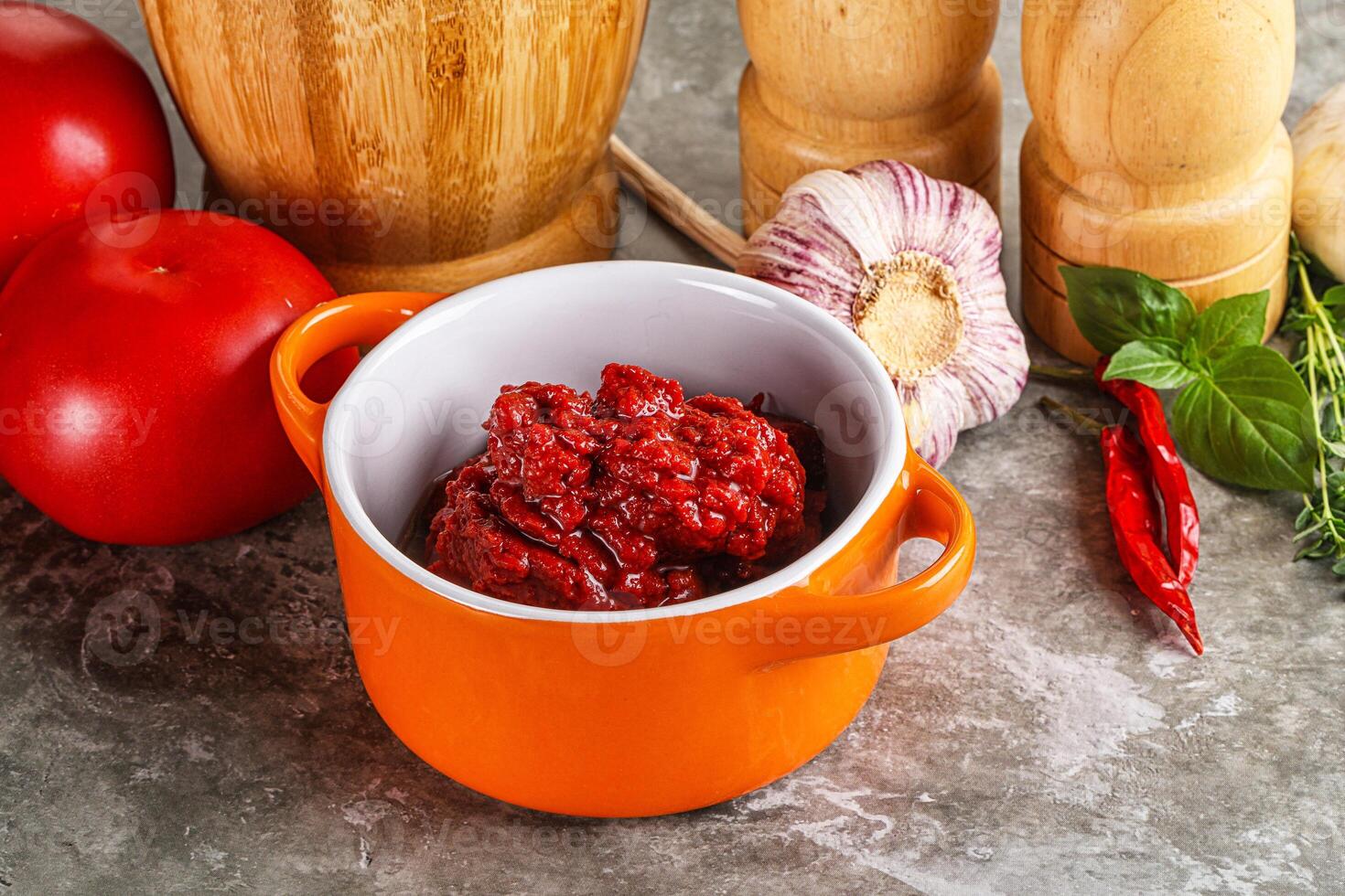 Natural organic red tomato paste photo