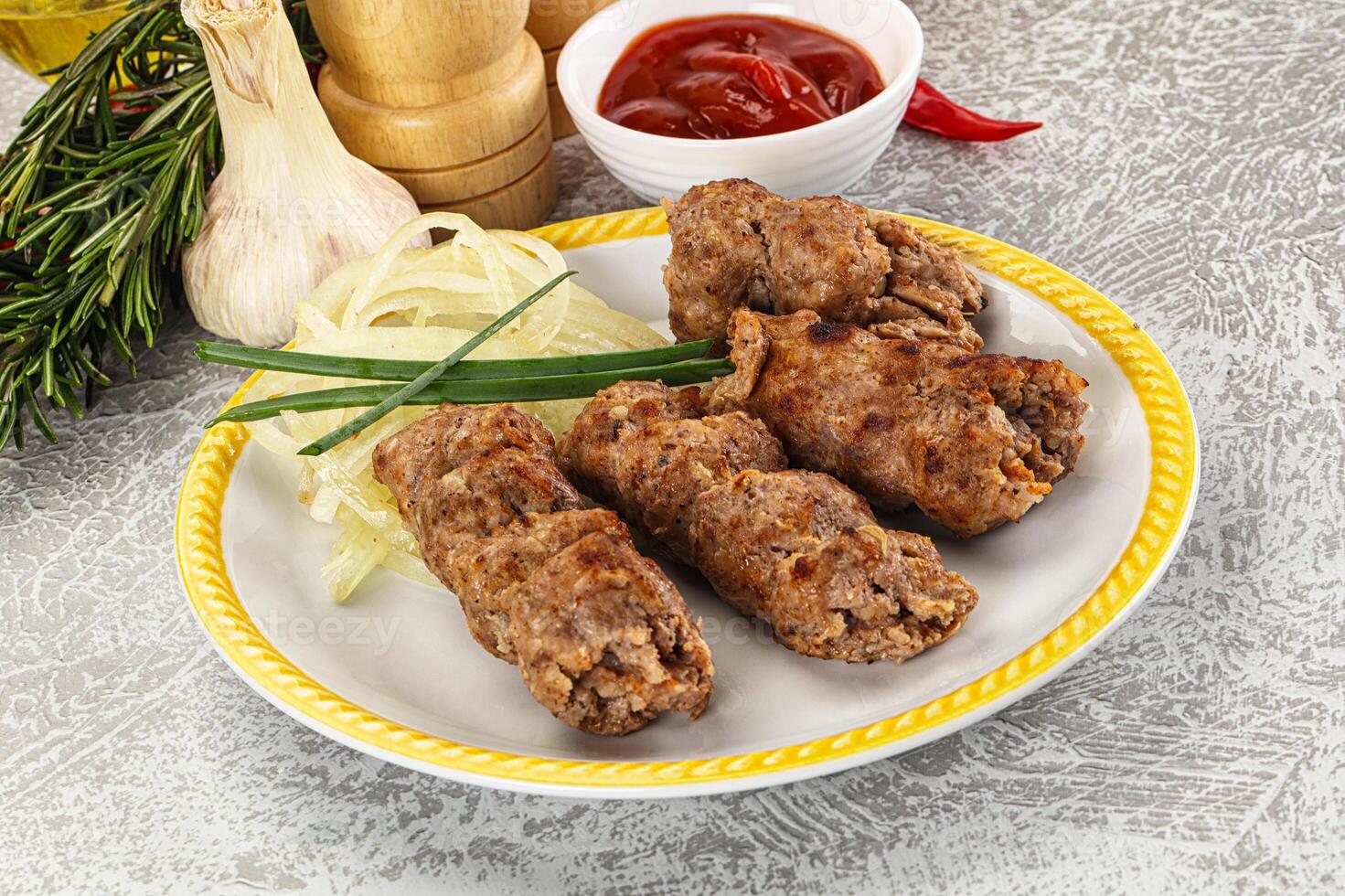 Beef kebab minced meat with onion photo