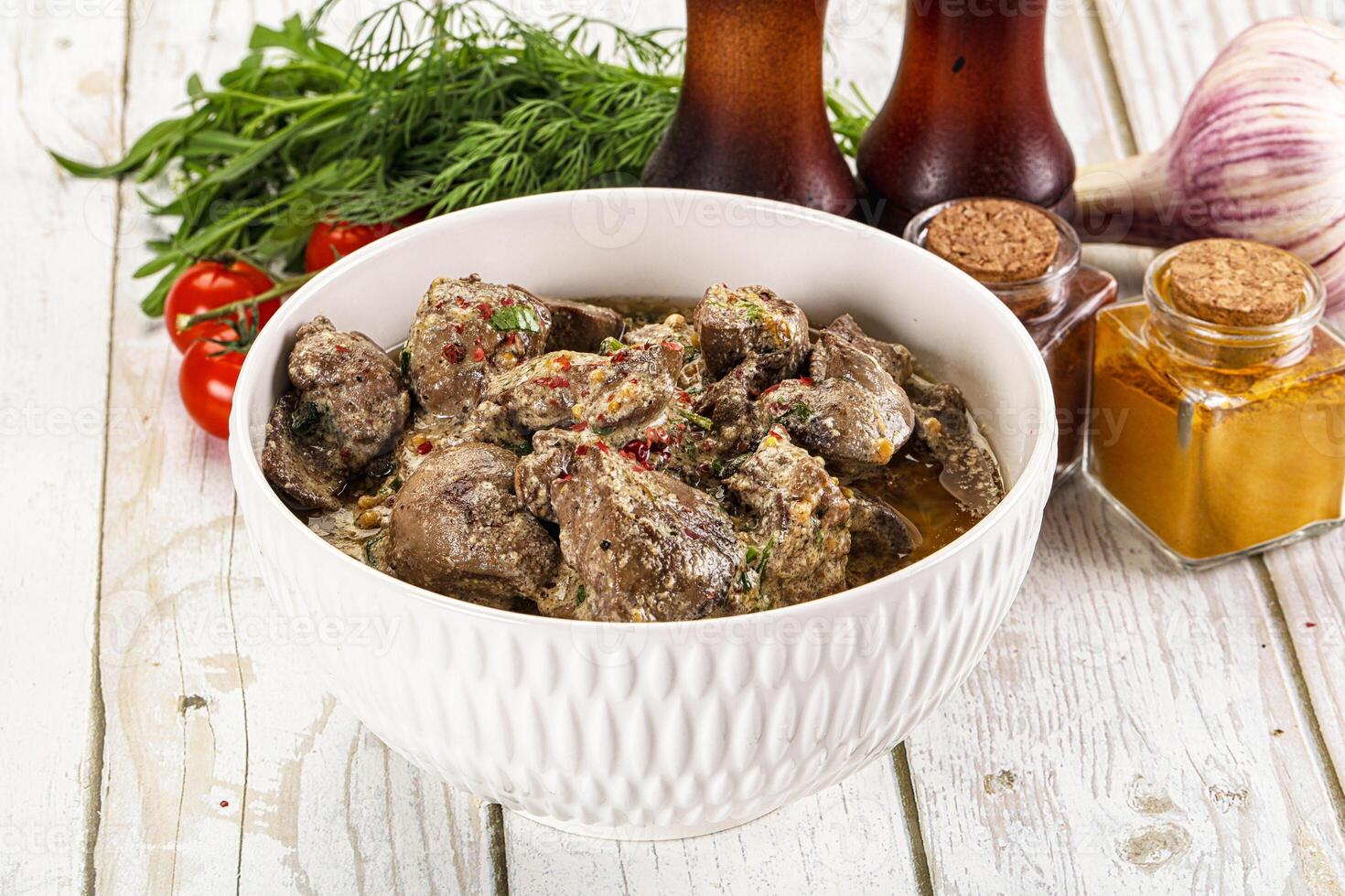 Roasted chicken liver with cream photo