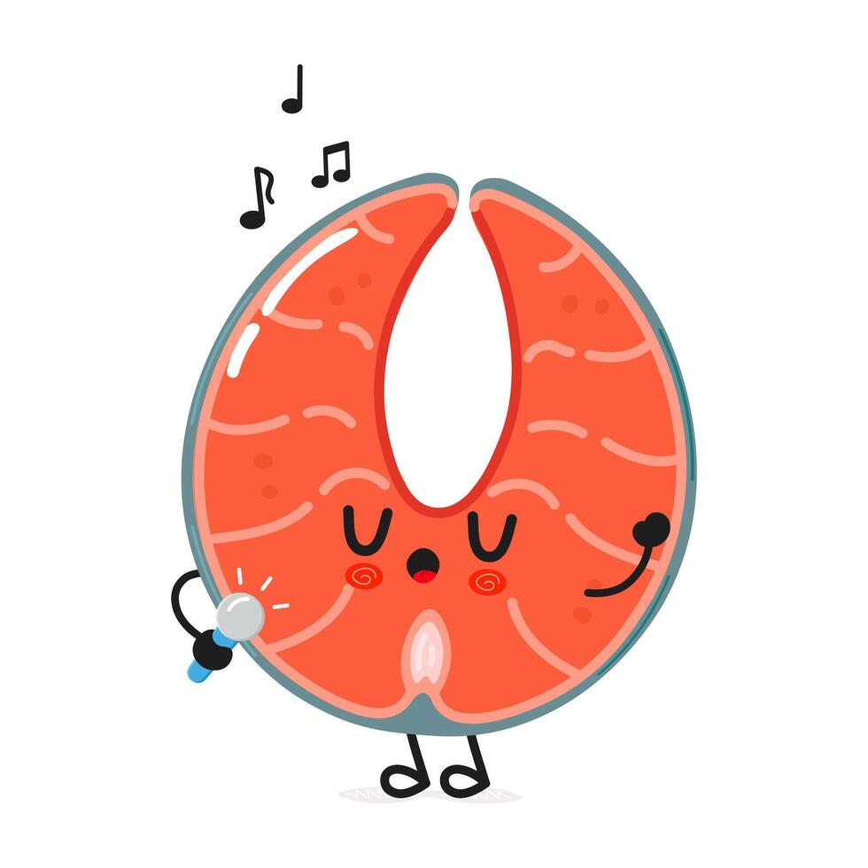 Red fish salmon sings into a microphone character vector