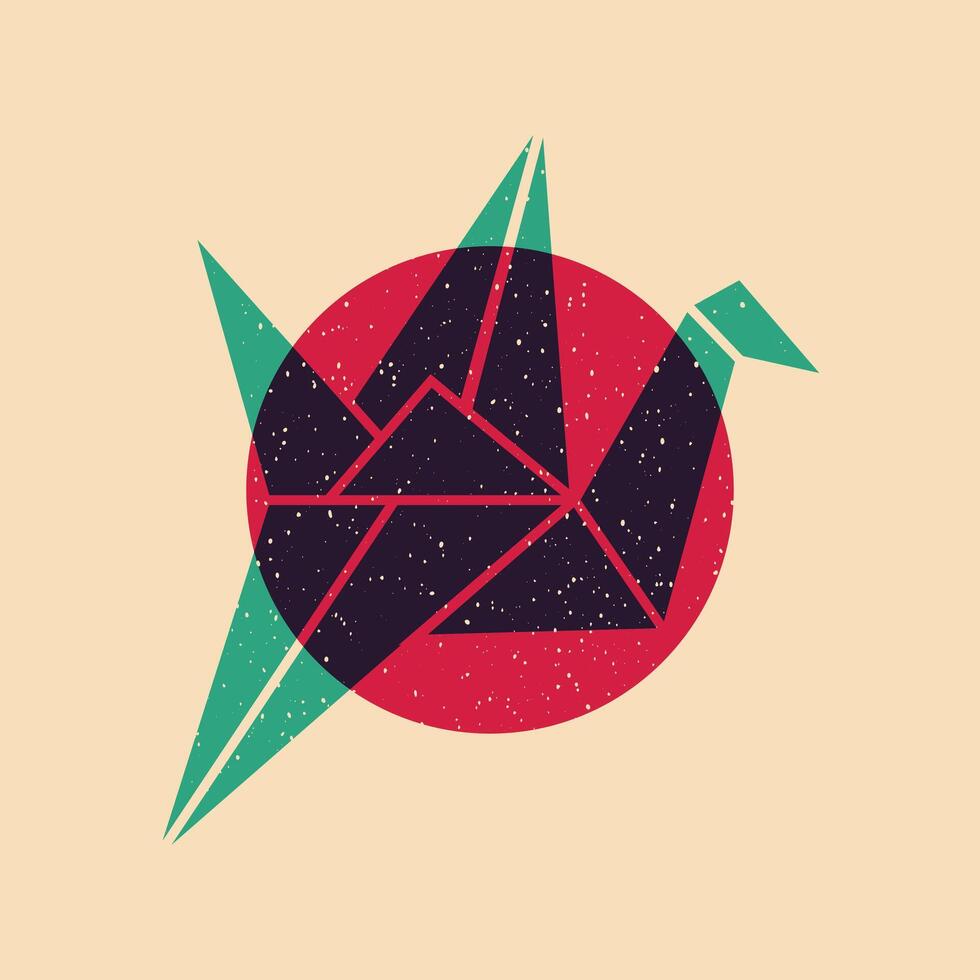 origami. Colorful cute screen printing effect. Riso print effect. illustration. Graphic element for fabric, textile, clothing, wrapping paper, wallpaper, poster. vector