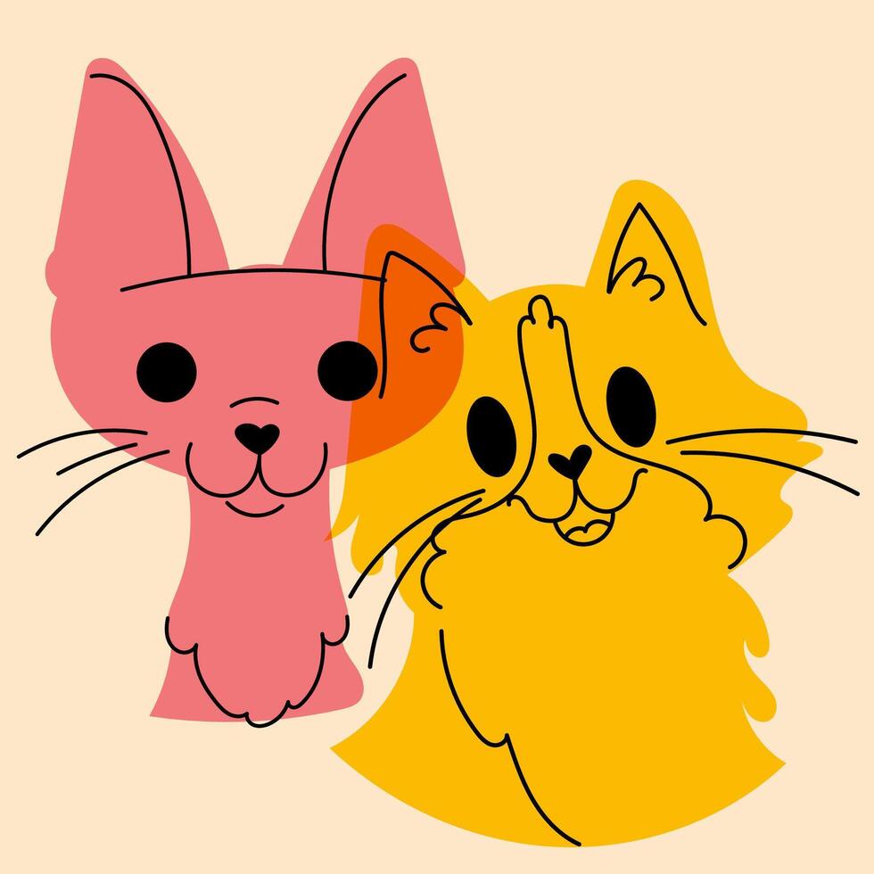 Cats. Avatar, badge, poster, logo templates, print. illustration in a minimalist style with Riso print effect. Flat cartoon style vector