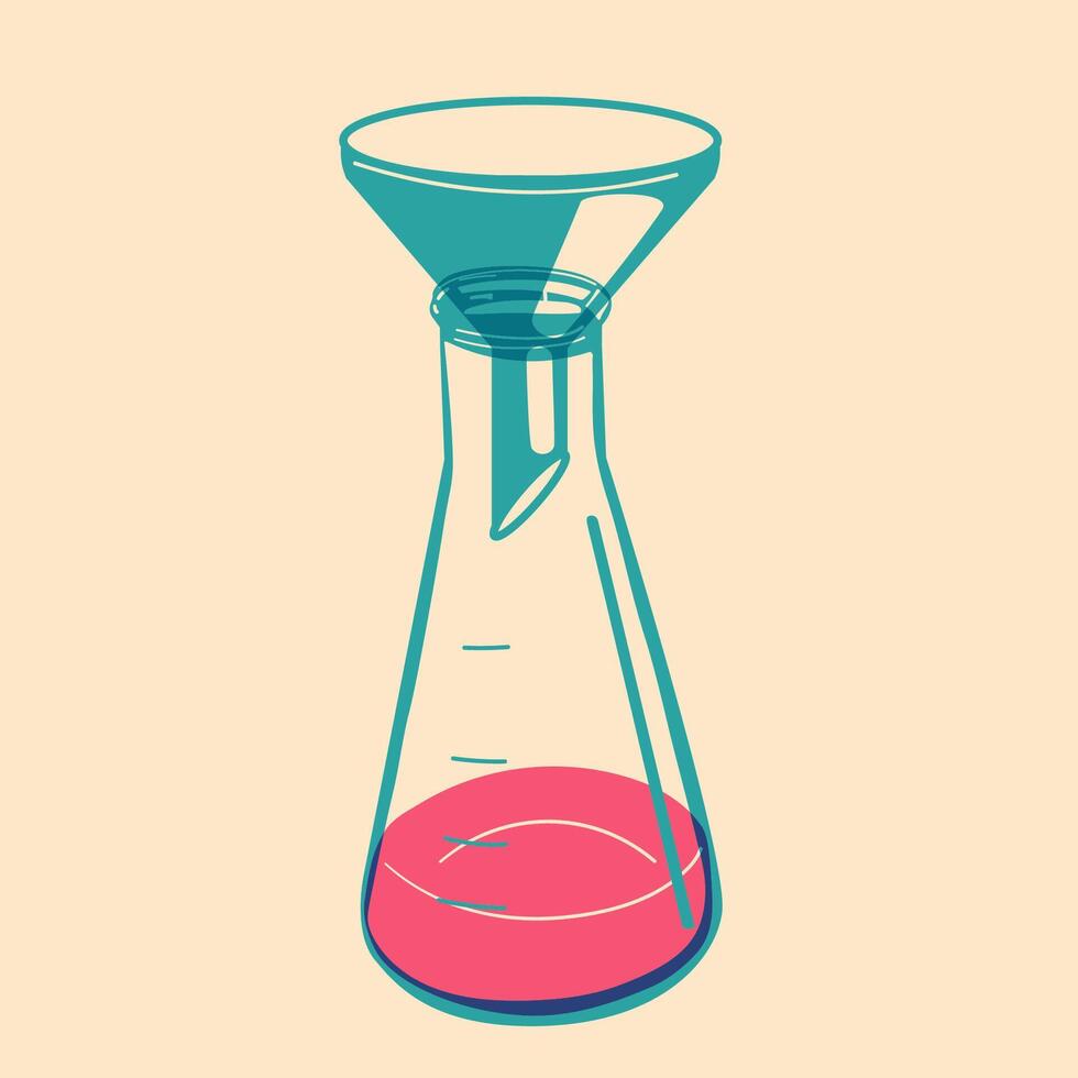 Glass tube, flask, tube, bottle. Avatar, badge, poster, logo templates, print. illustration with risograph print effect vector