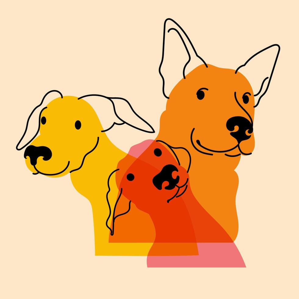 Dogs. Avatar, badge, poster, logo templates, print. illustration in a minimalist style with Riso print effect. Flat cartoon style vector