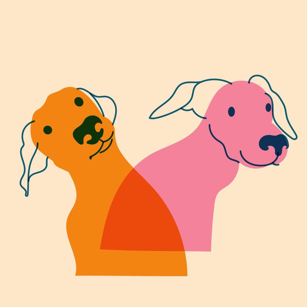 Dogs. Avatar, badge, poster, logo templates, print. illustration in a minimalist style with Riso print effect. Flat cartoon style vector