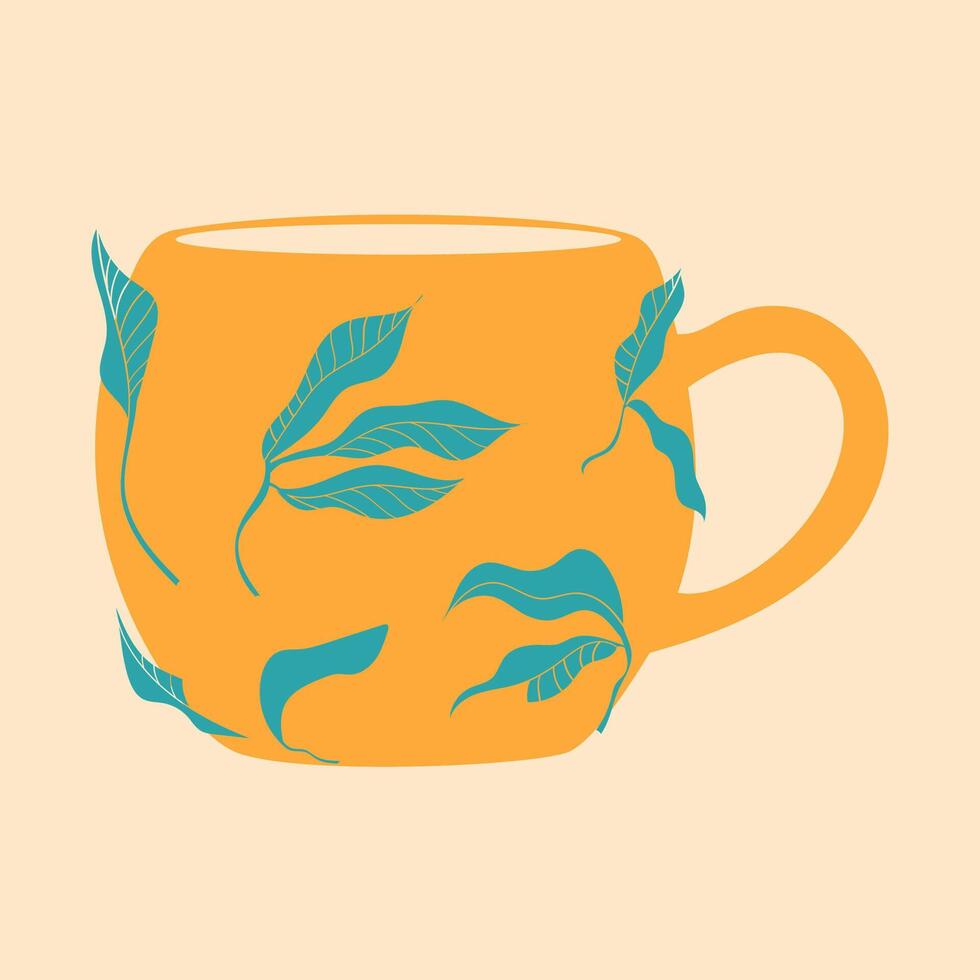 Coffee or tee cups. Colorful cute screen printing effect. Riso print effect. Graphic element for fabric, textile, clothing, wrapping paper, wallpaper, poster. vector