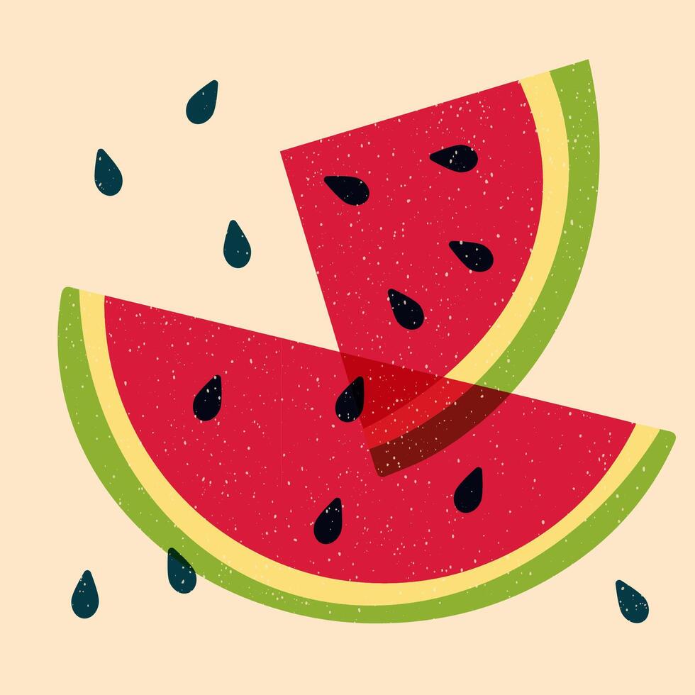 Watermelon. Colorful cute screen printing effect. Riso print effect. Graphic element for fabric, textile, clothing, wrapping paper, wallpaper, poster. vector