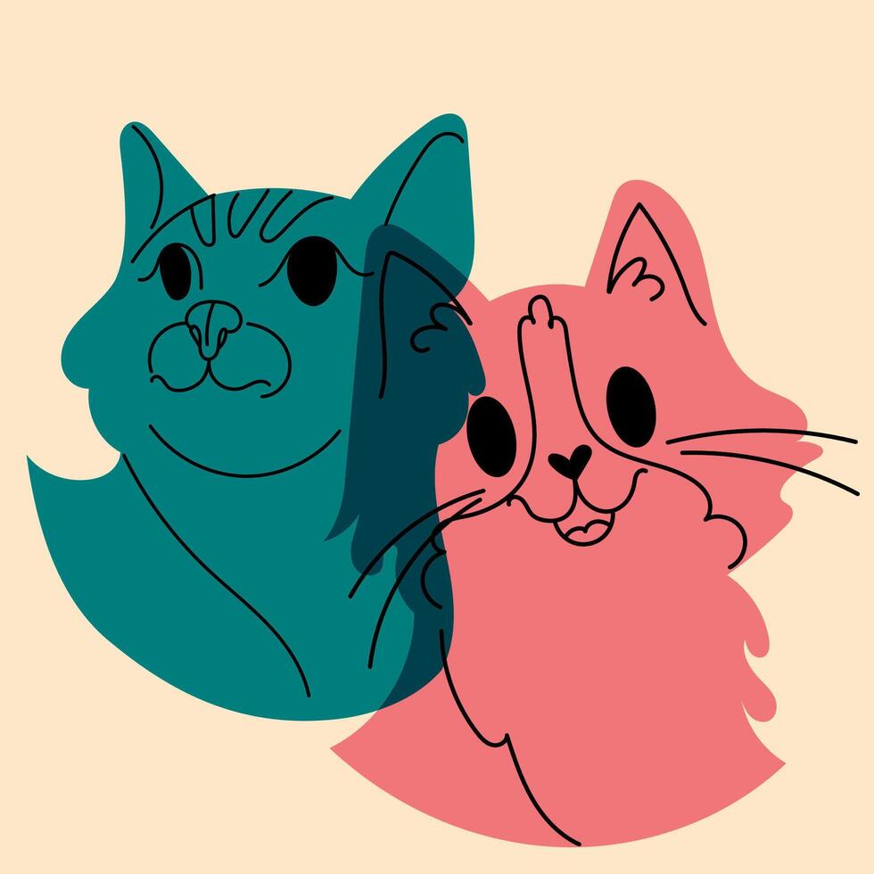 Cats. Avatar, badge, poster, logo templates, print. illustration in a minimalist style with Riso print effect. Flat cartoon style vector