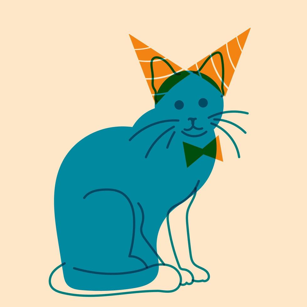 Cat. Avatar, badge, poster, logo templates, print. illustration in a minimalist style with Riso print effect. Flat cartoon style vector