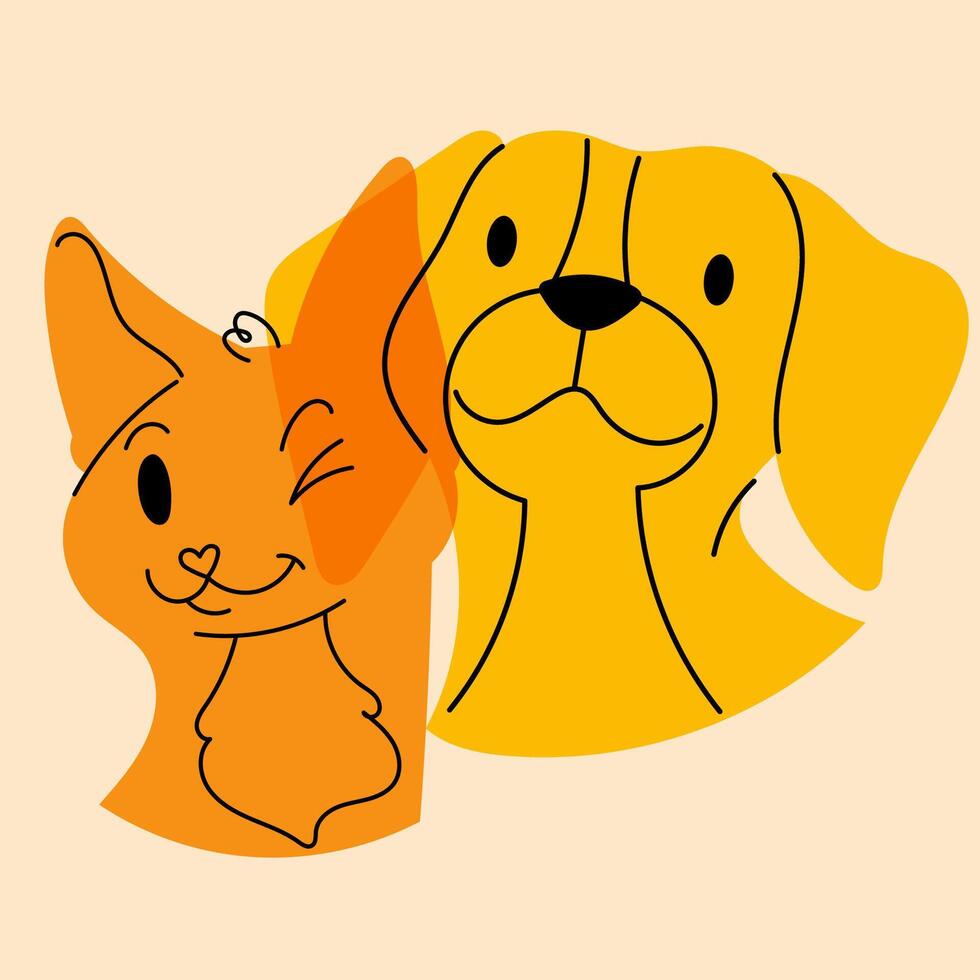 Dog and cat. Avatar, badge, poster, logo templates, print. illustration in a minimalist style with Riso print effect. Flat cartoon style vector