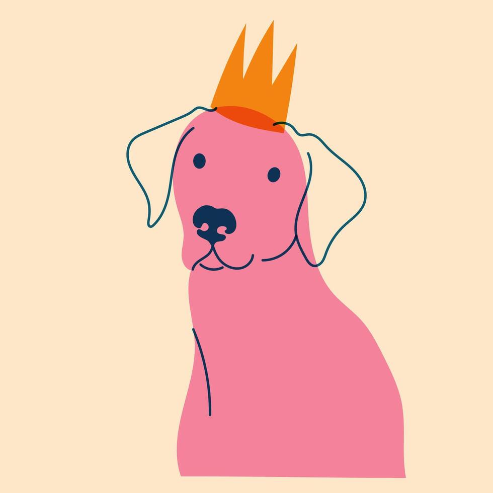 Dog, puppy in crown. Avatar, badge, poster, logo templates, print. illustration in a minimalist style with Riso print effect. Flat cartoon style vector