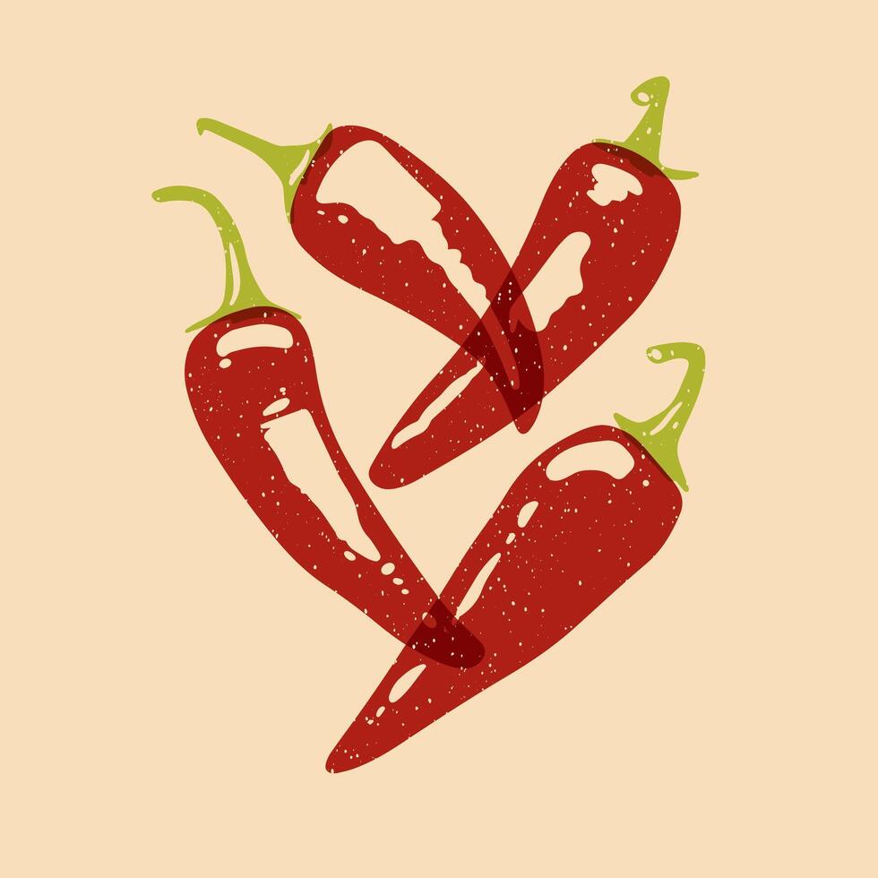 Pepper. Colorful cute screen printing effect. Riso print effect. illustration. Graphic element for fabric, textile, clothing, wrapping paper, wallpaper, poster. vector